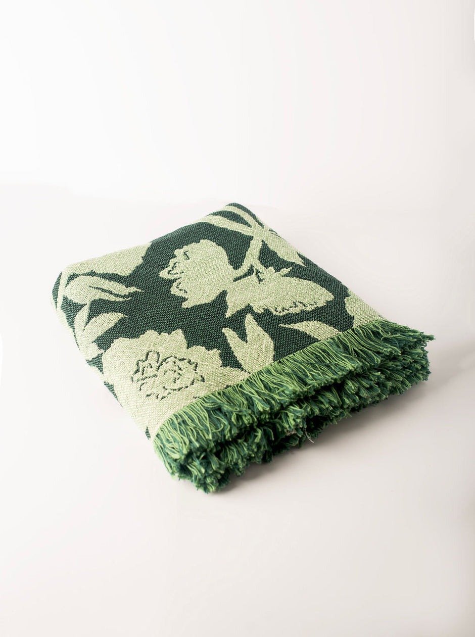 Addy Spruce Green Floral Jacquard Woven Throw Blanket
