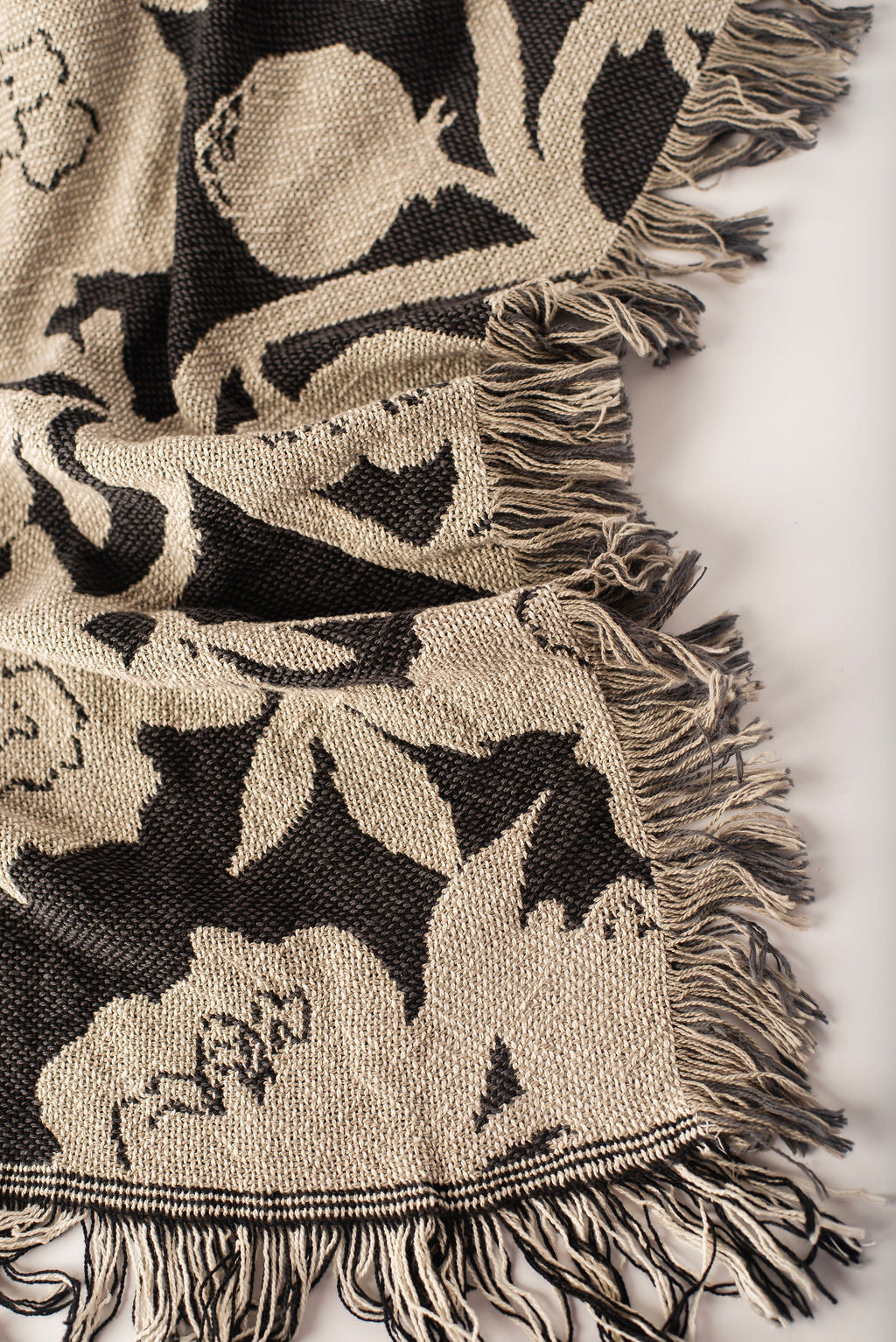 Neutral Botanical Throw Blanket, Reversible Cotton Jacquard Throw-1