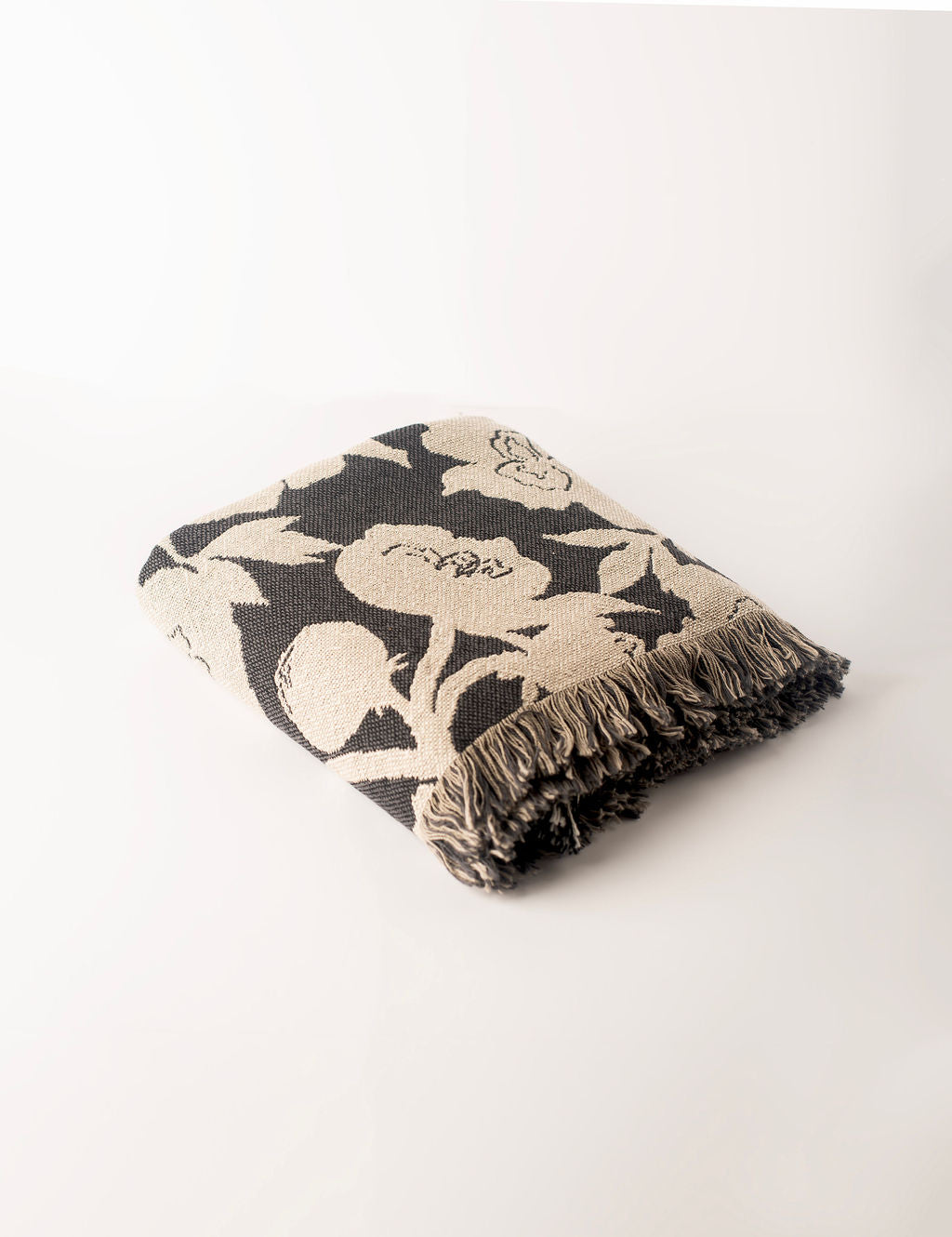 Neutral Botanical Throw Blanket, Reversible Cotton Jacquard Throw-zoom-3