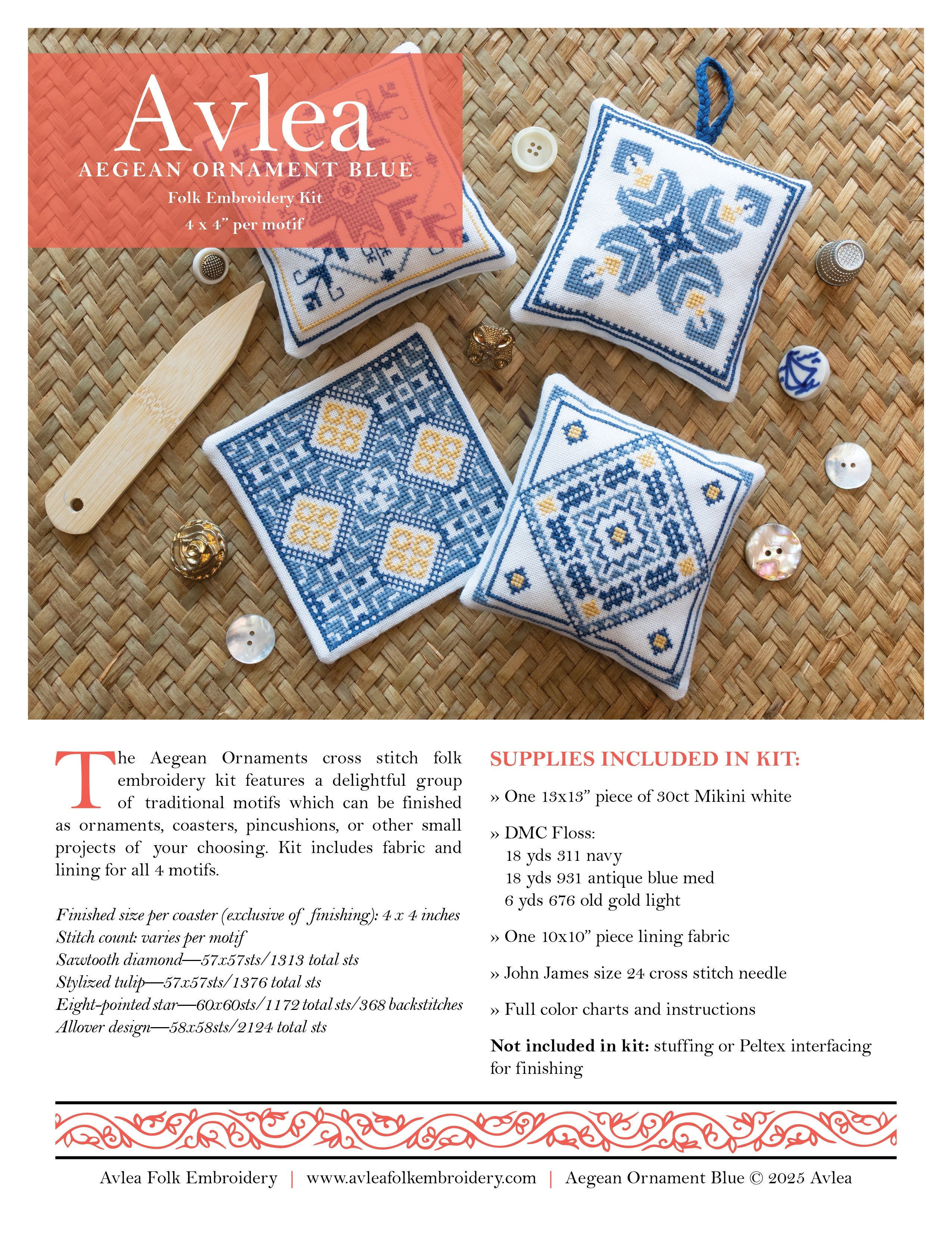 Aegean Ornaments Blue Cross Stitch Folk Embroidery kit-zoom-6