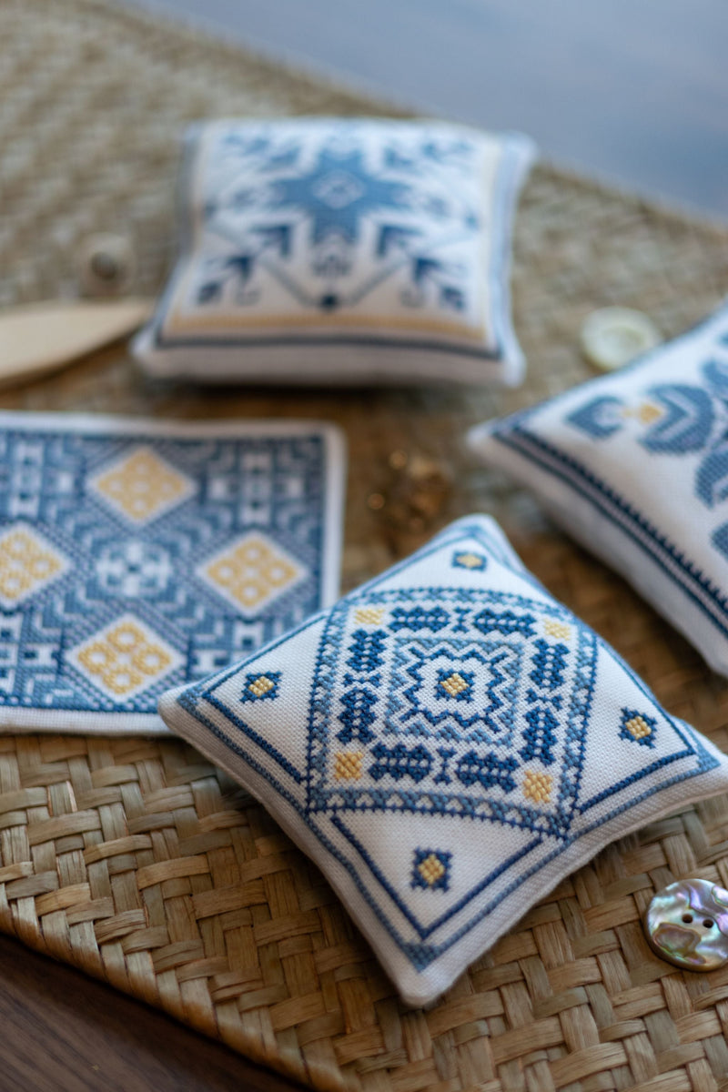 Aegean Ornaments Blue Cross Stitch Folk Embroidery kit-zoom-