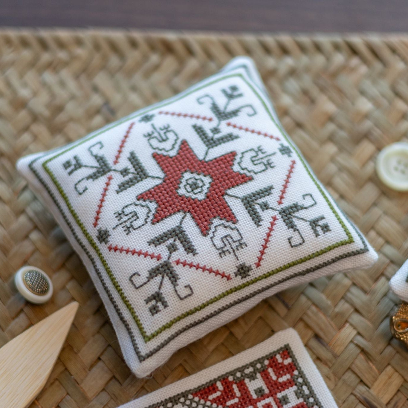 Aegean Ornaments Red Cross Stitch Folk Embroidery Kit-zoom-2