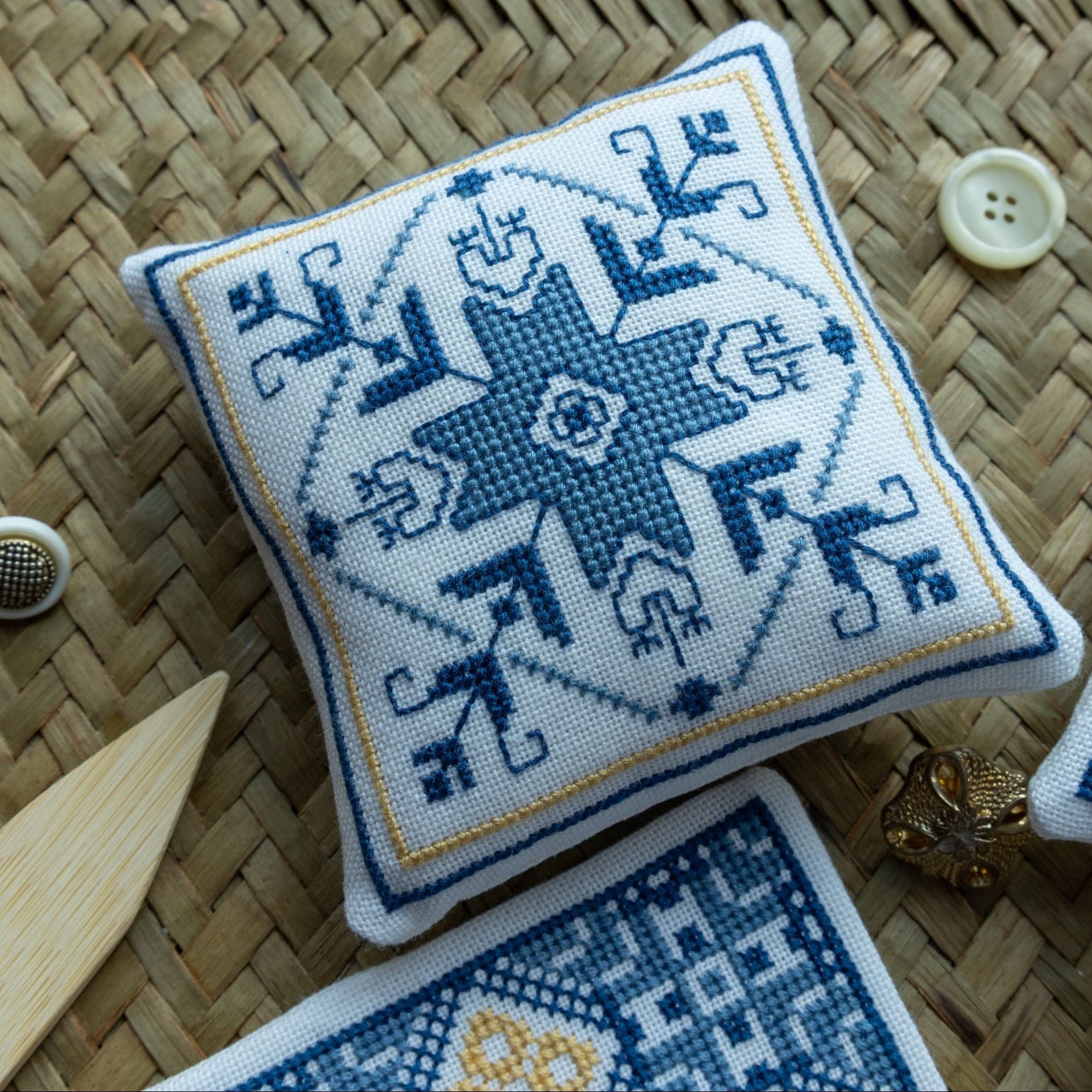 Aegean Ornaments Blue Cross Stitch Folk Embroidery kit-zoom-3