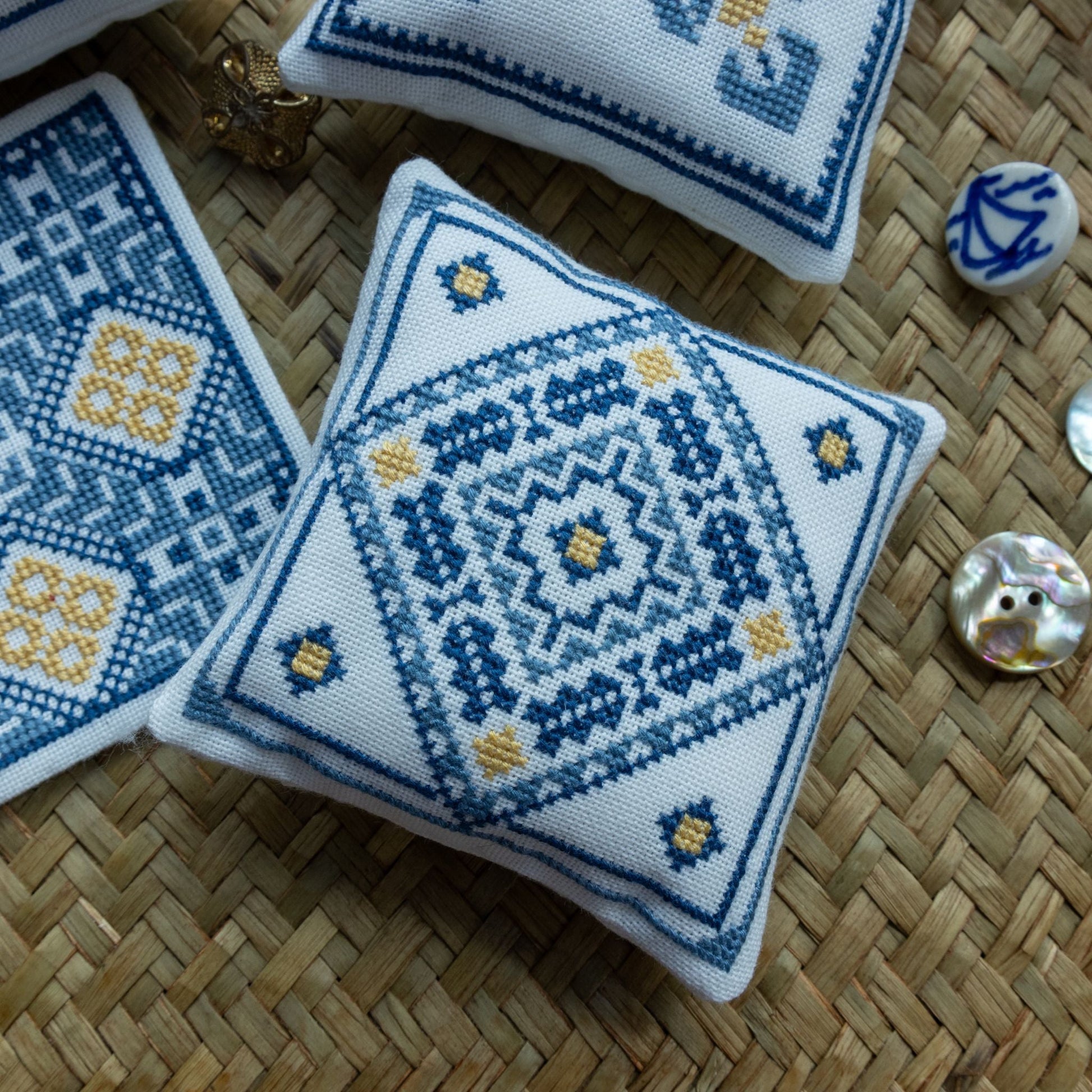 Aegean Ornaments Blue Cross Stitch Folk Embroidery kit-4