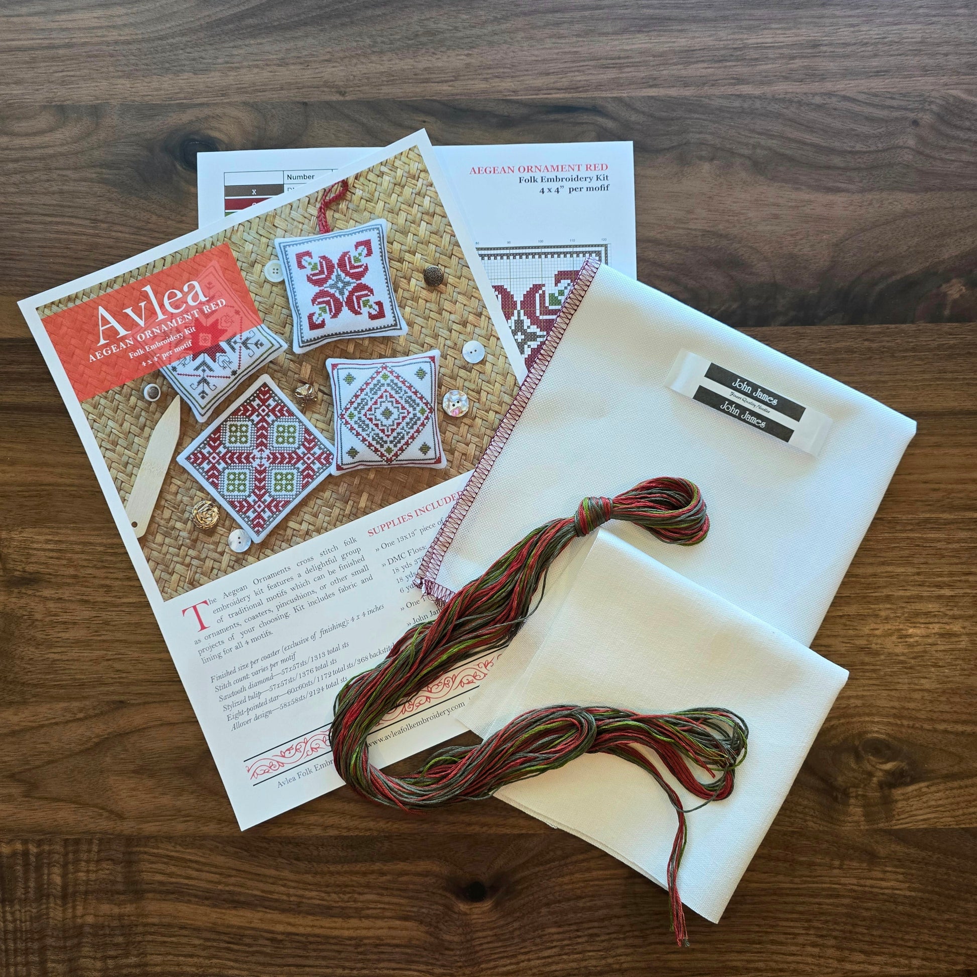 Aegean Ornaments Red Cross Stitch Folk Embroidery Kit-6