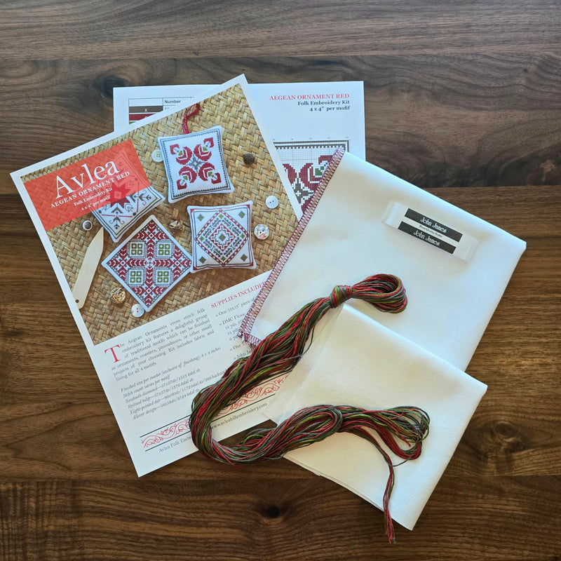 Aegean Ornaments Red Cross Stitch Folk Embroidery Kit-zoom-