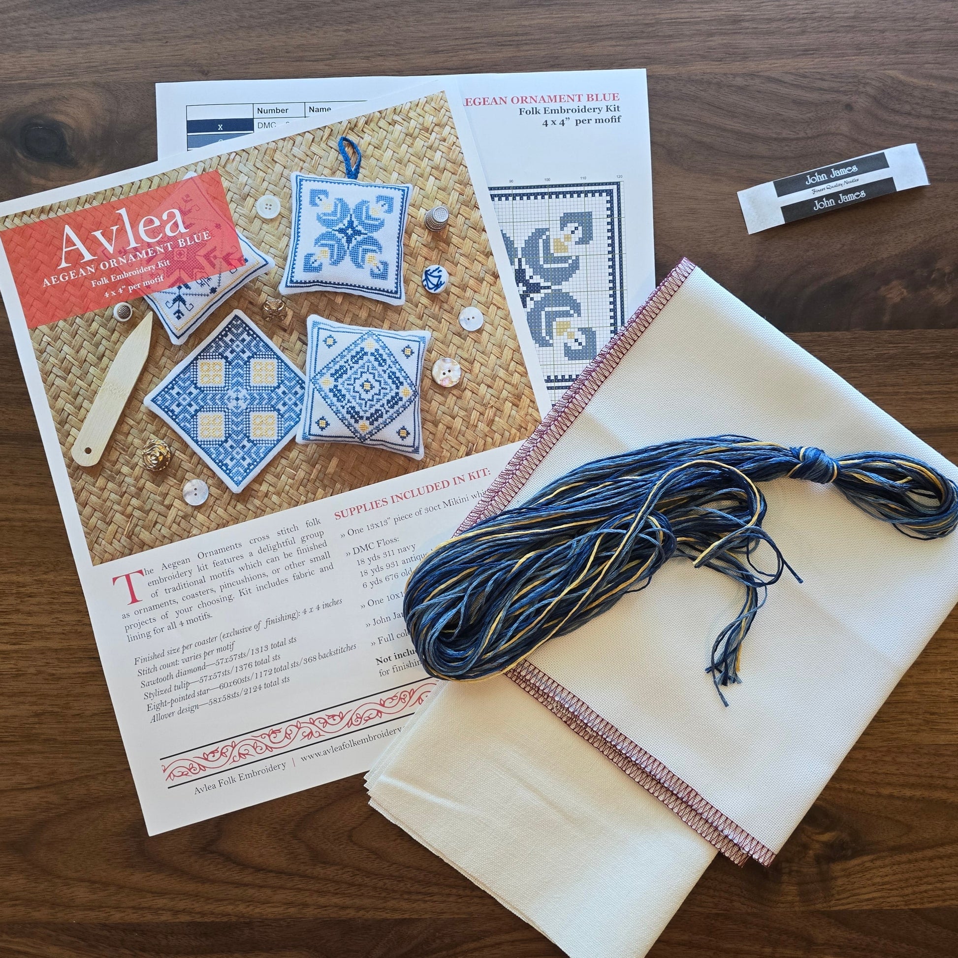 Aegean Ornaments Blue Cross Stitch Folk Embroidery kit-7