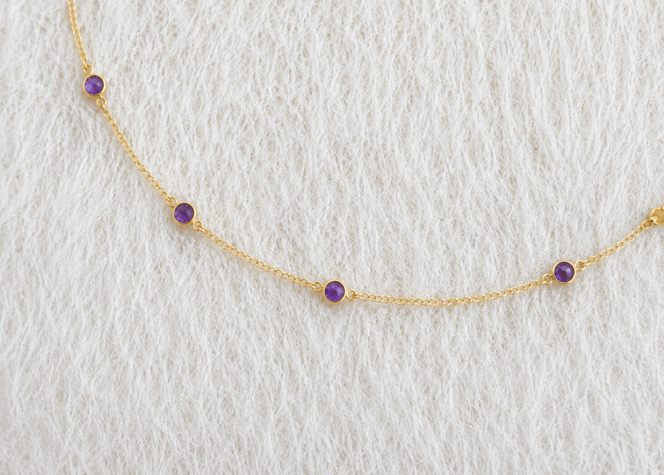 February Birthstone Amethyst Bracelet | Sterling Silver & Gold Gemstone Jewelry - Aware House
