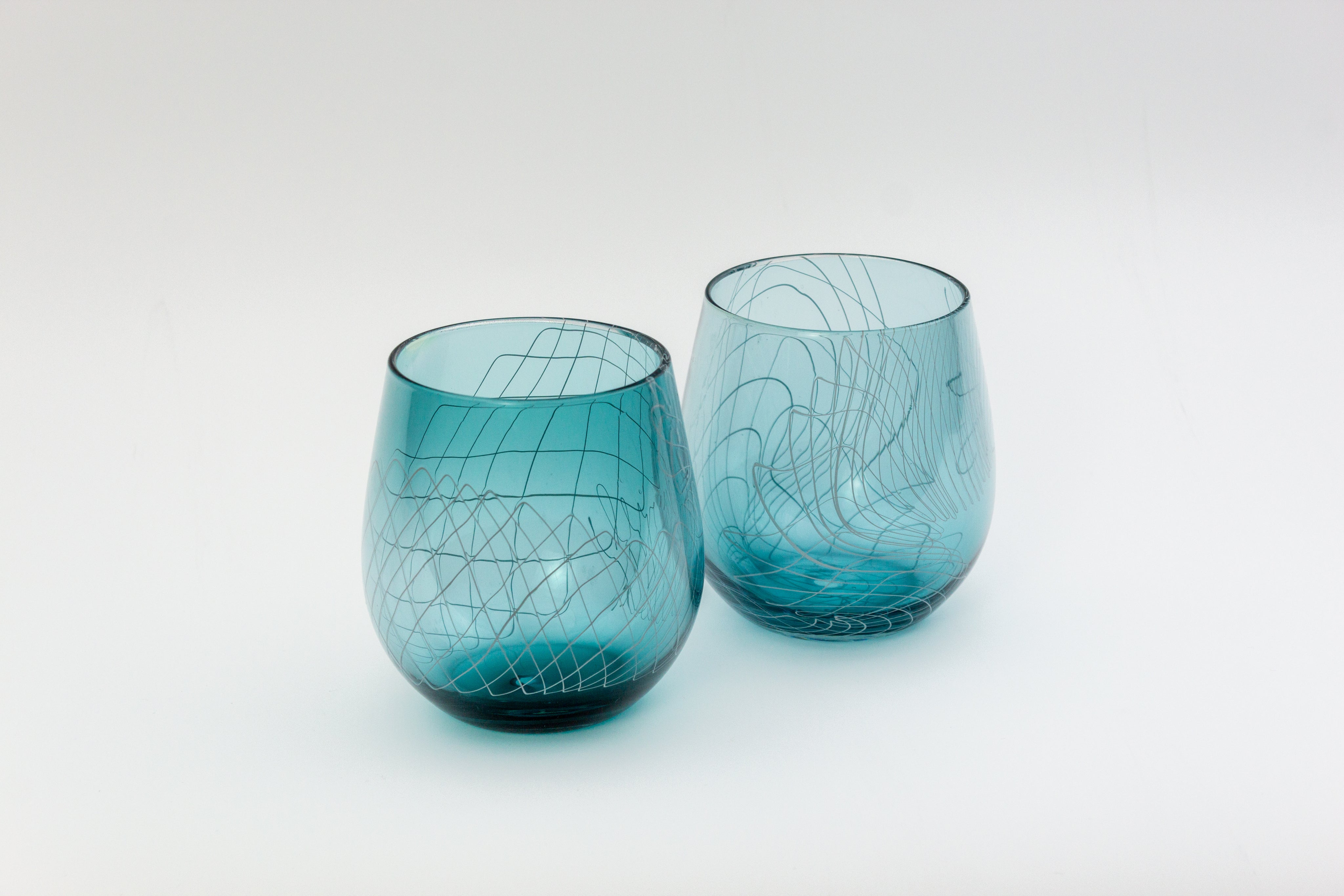 Aqua Blue Frequency Stemless Wine Glass-zoom-2