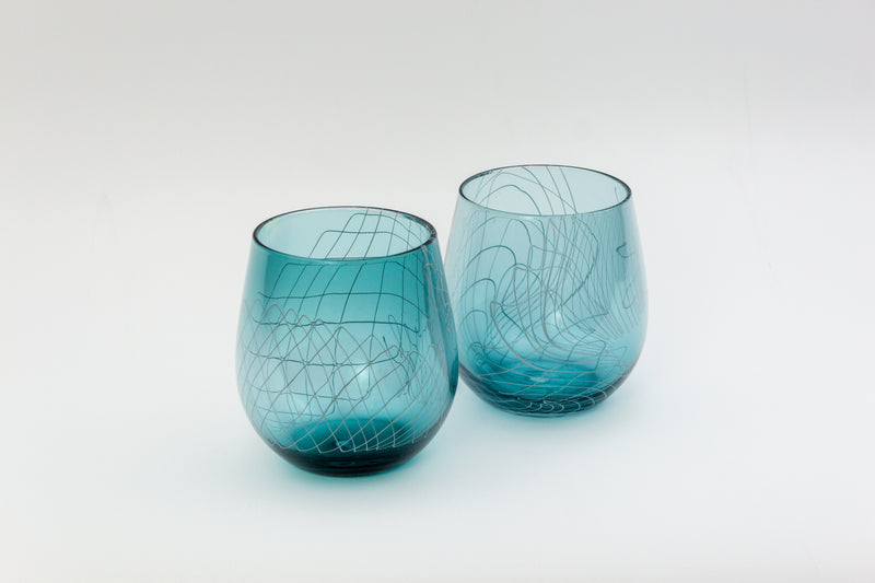 Aqua Blue Frequency Stemless Wine Glass-zoom-