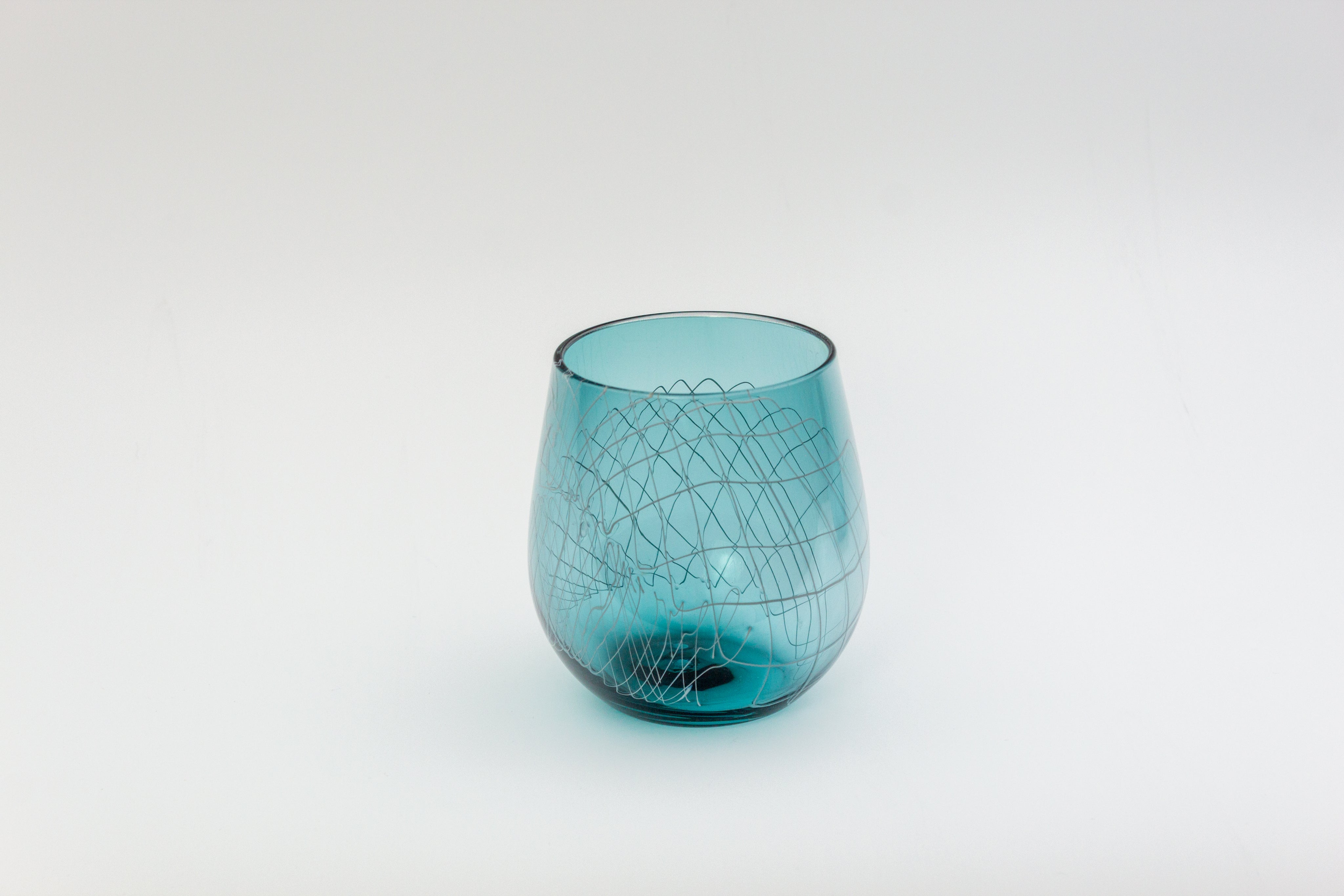 Aqua Blue Frequency Stemless Wine Glass-zoom-3