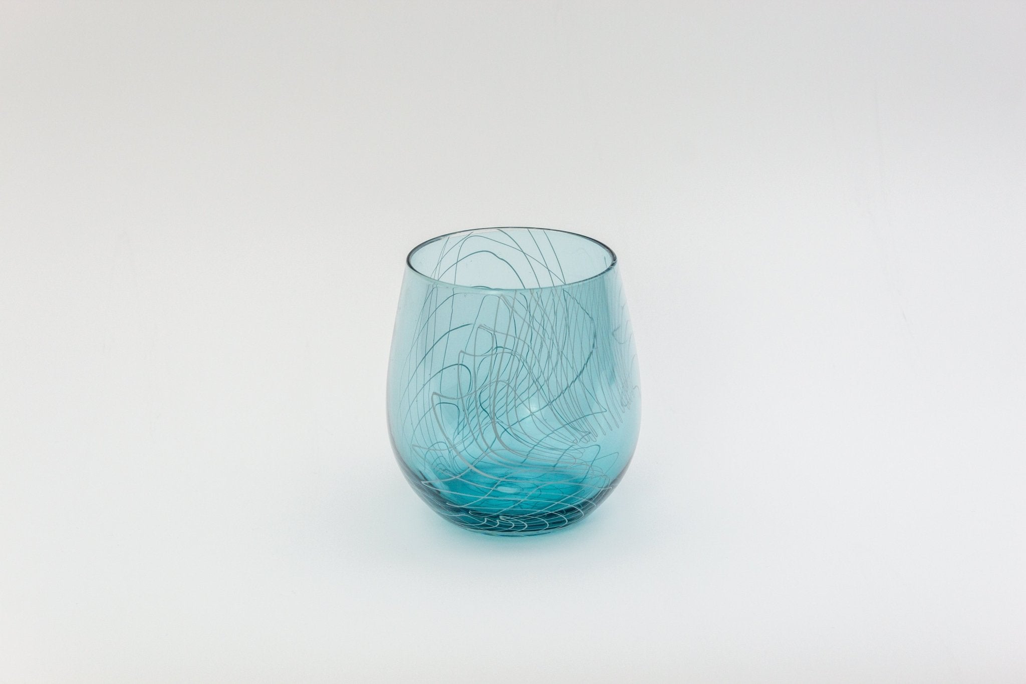 Aqua Blue Frequency Stemless Wine Glass - Aware House - Matthew Stern - 