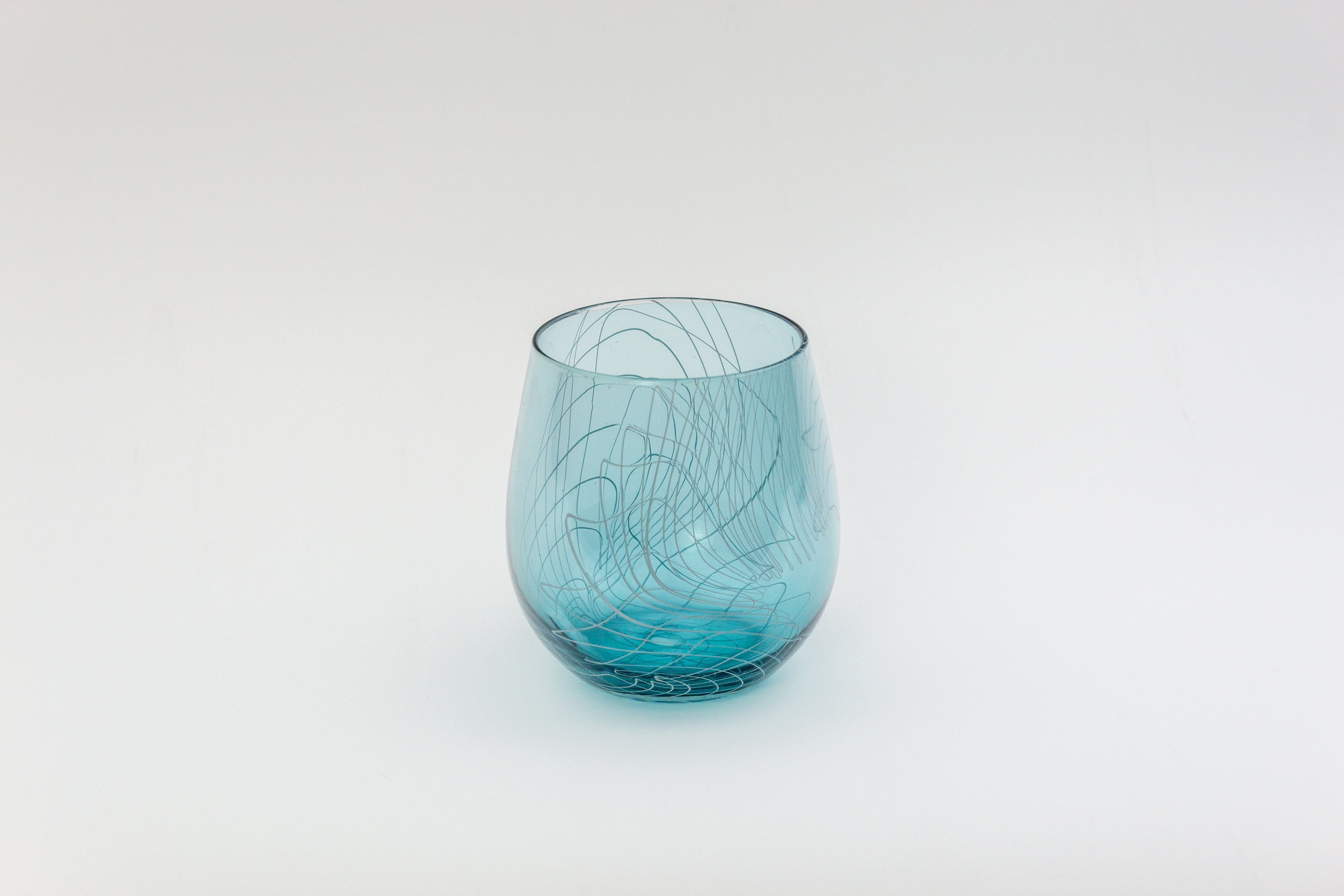 Aqua Blue Frequency Stemless Wine Glass-zoom-1