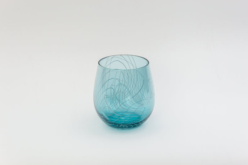 Aqua Blue Frequency Stemless Wine Glass-zoom-