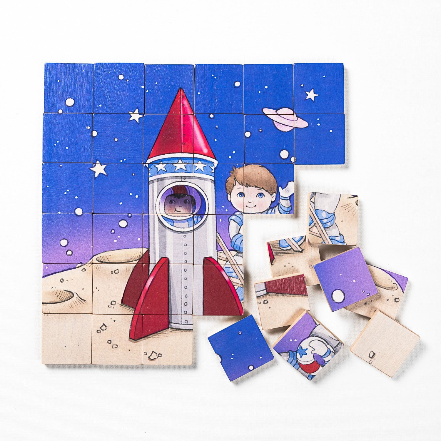 Magic Magnetic Wooden Puzzle with Cotton Bag | Astronaut in Space-zoom-4