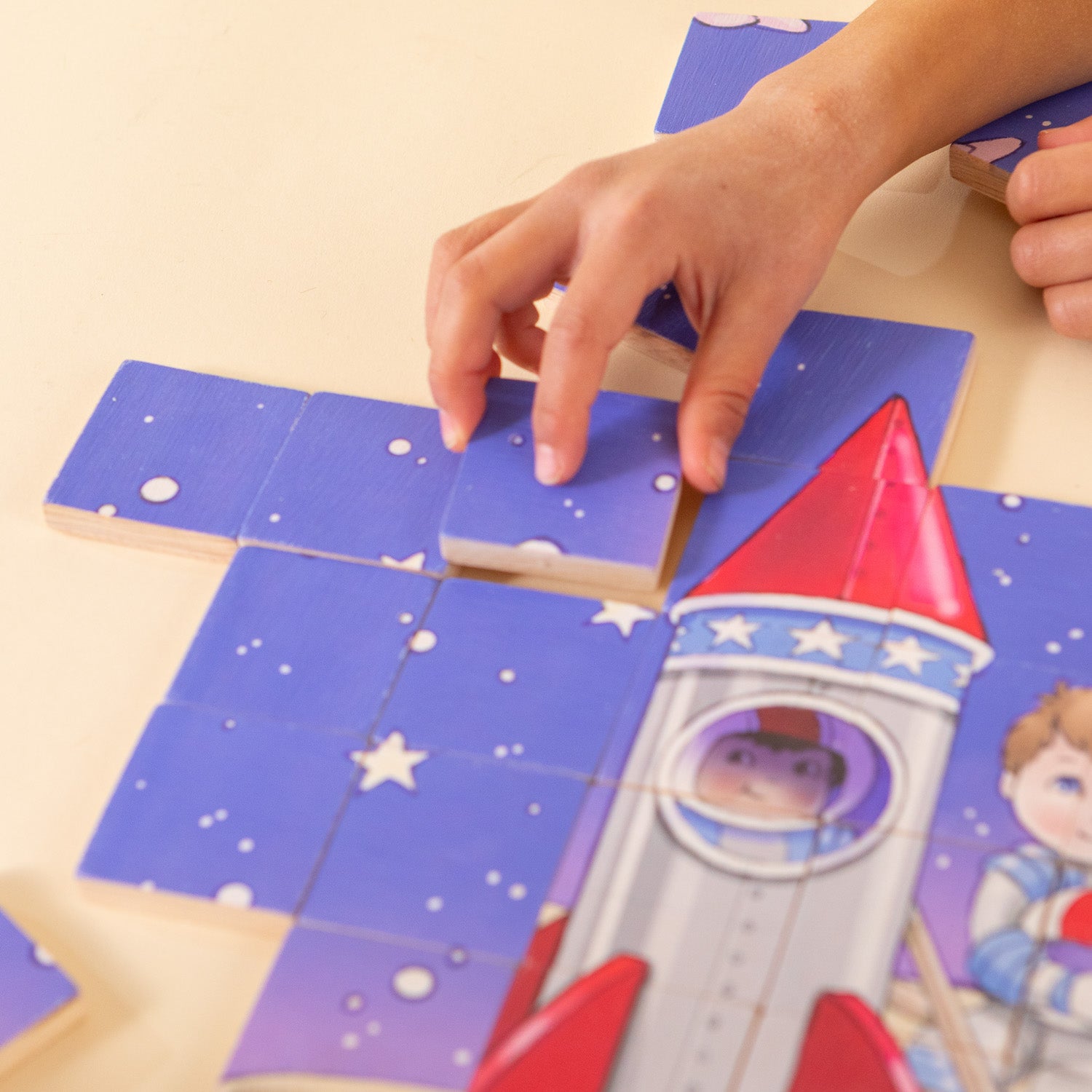 Magic Magnetic Wooden Puzzle with Cotton Bag | Astronaut in Space - Aware House - Miller Boys Vintage Toys -