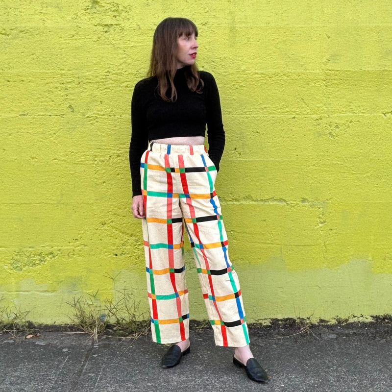 Stevie Pant | Chunky Windowpane Cream-zoom-