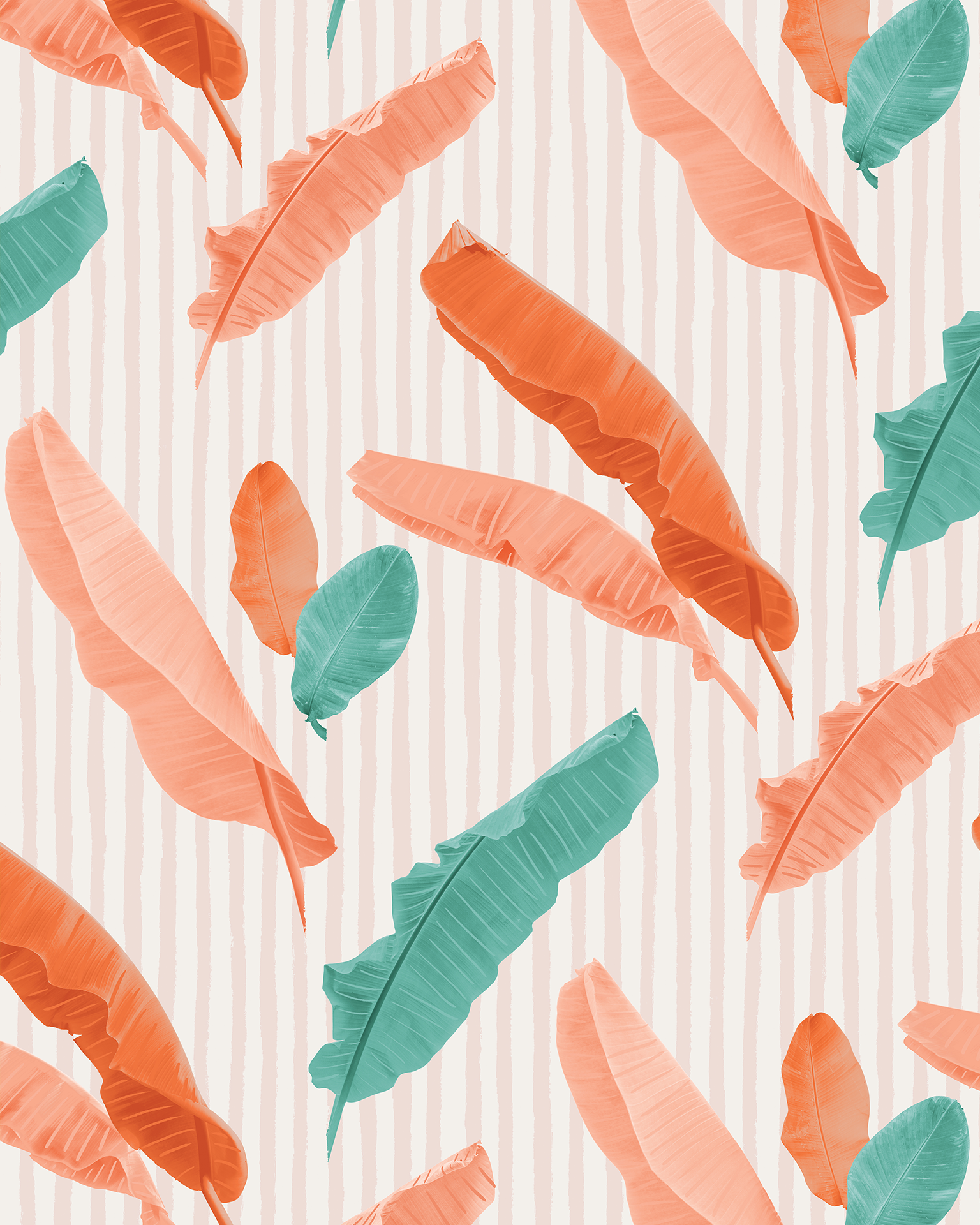 Banana Cabana Wallpaper, coral and teal-2