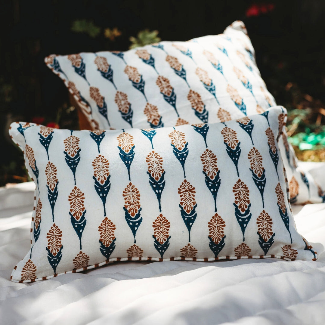 Bahaar Lumbar Throw Pillow Cover – Ginger & Blue-3