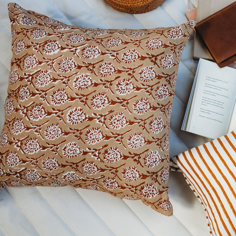 Nikhar Pure Linen Throw Pillow Cover – Chai Brown-zoom-