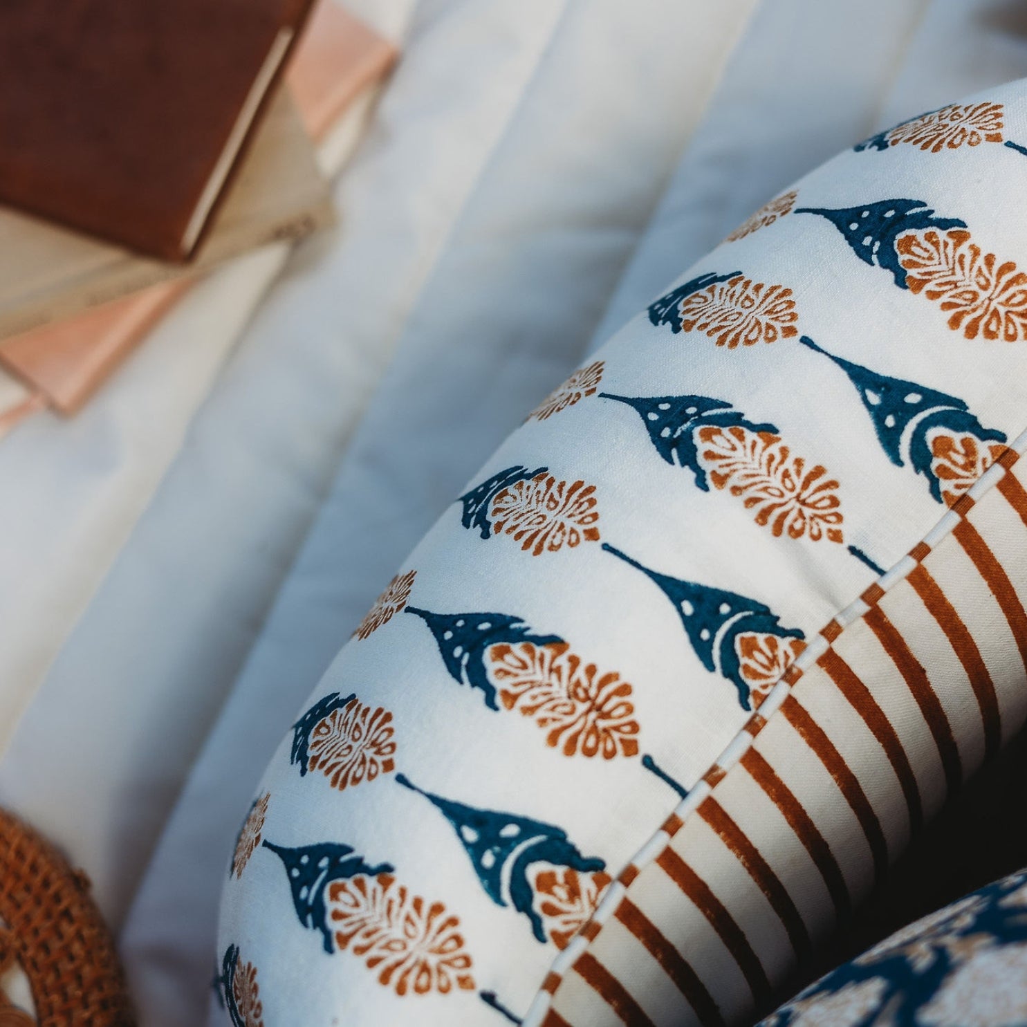 Bahaar Throw Pillow Cover – Ginger & Blue-zoom-3