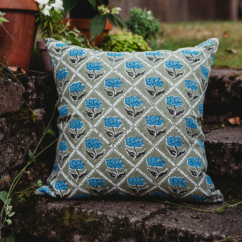 Noor Throw Pillow Cover – Olive & Blue