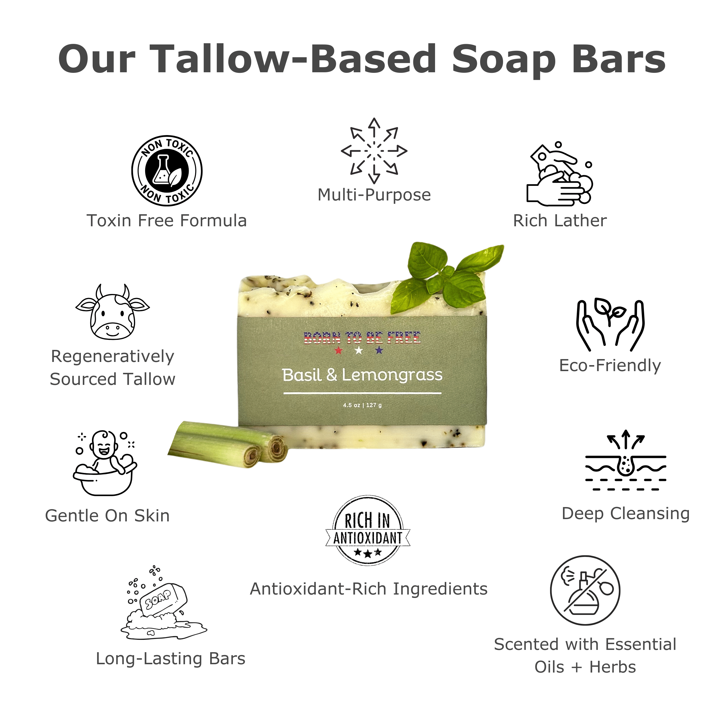 Basil & Lemongrass Tallow Soap Bar-zoom-3