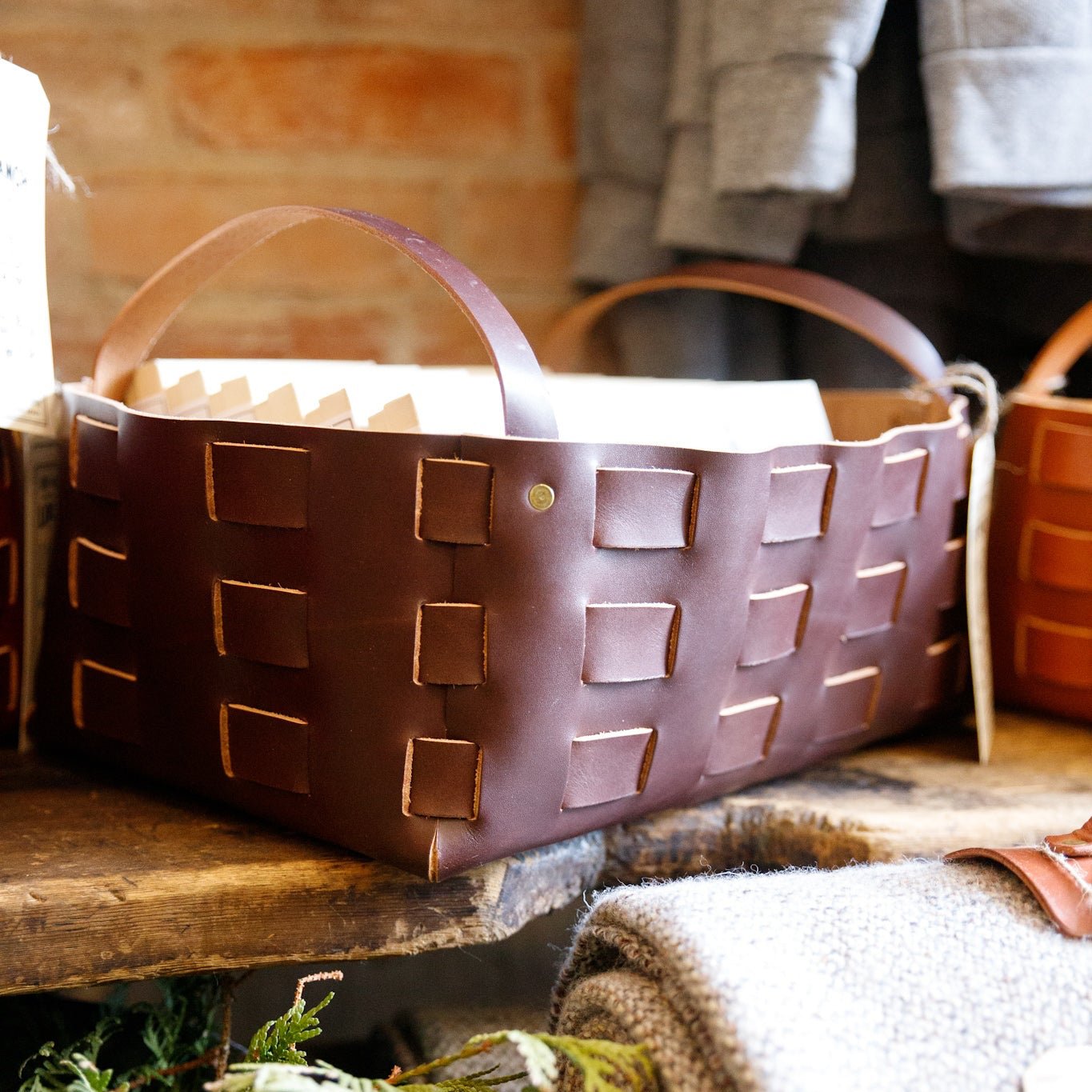 Large Leather Woven Basket | USA Made - Aware House