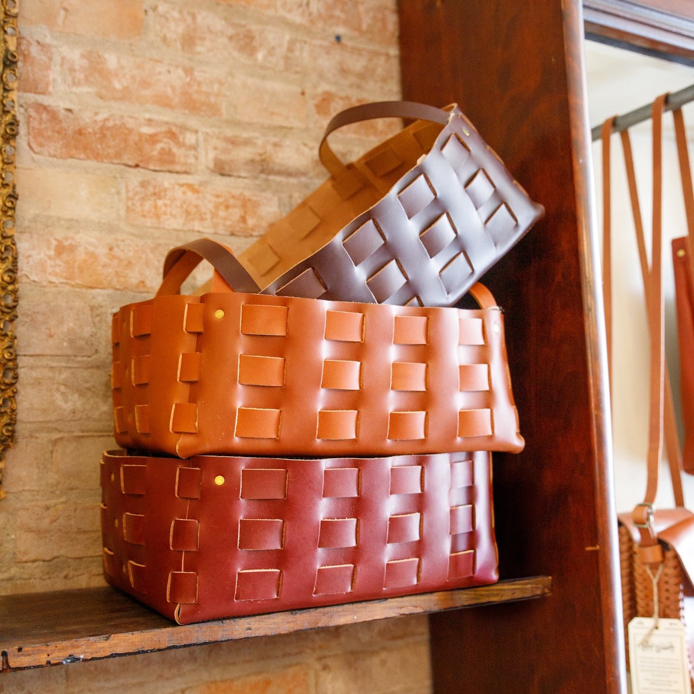Large Leather Woven Basket | USA Made - Aware House
