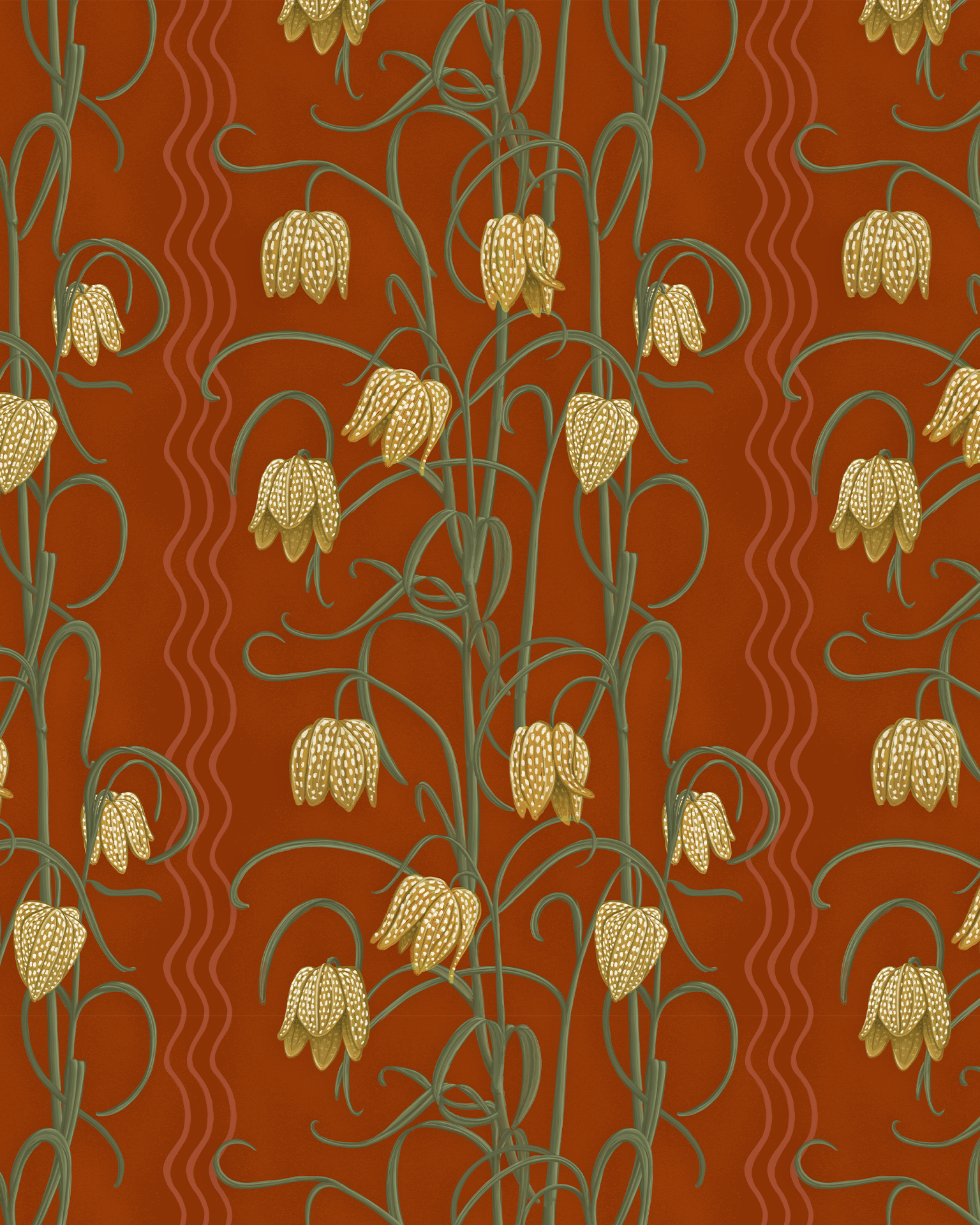 Campanas Wallpaper, rust and yellow