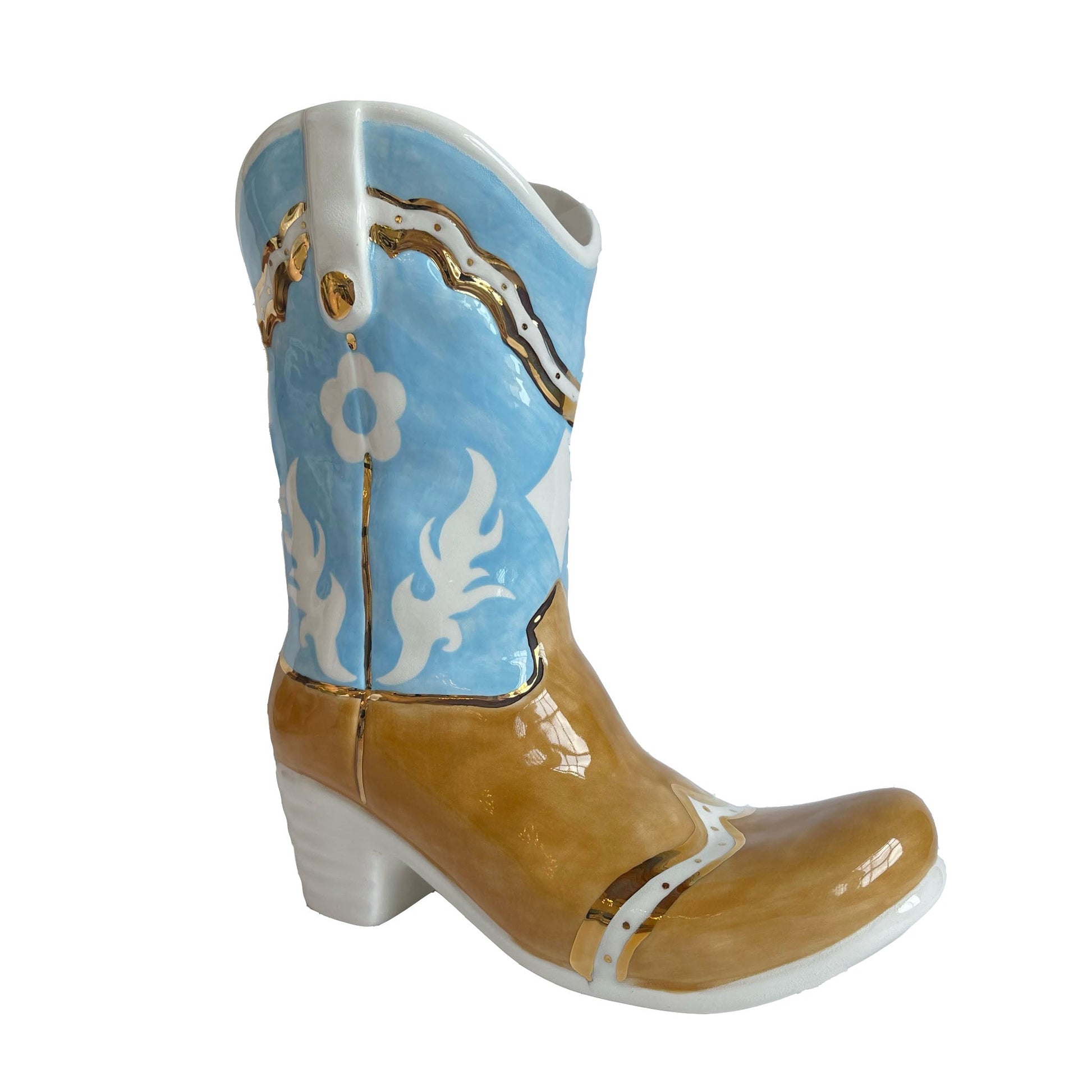 Two Tone Cowboy Boot Vase-6