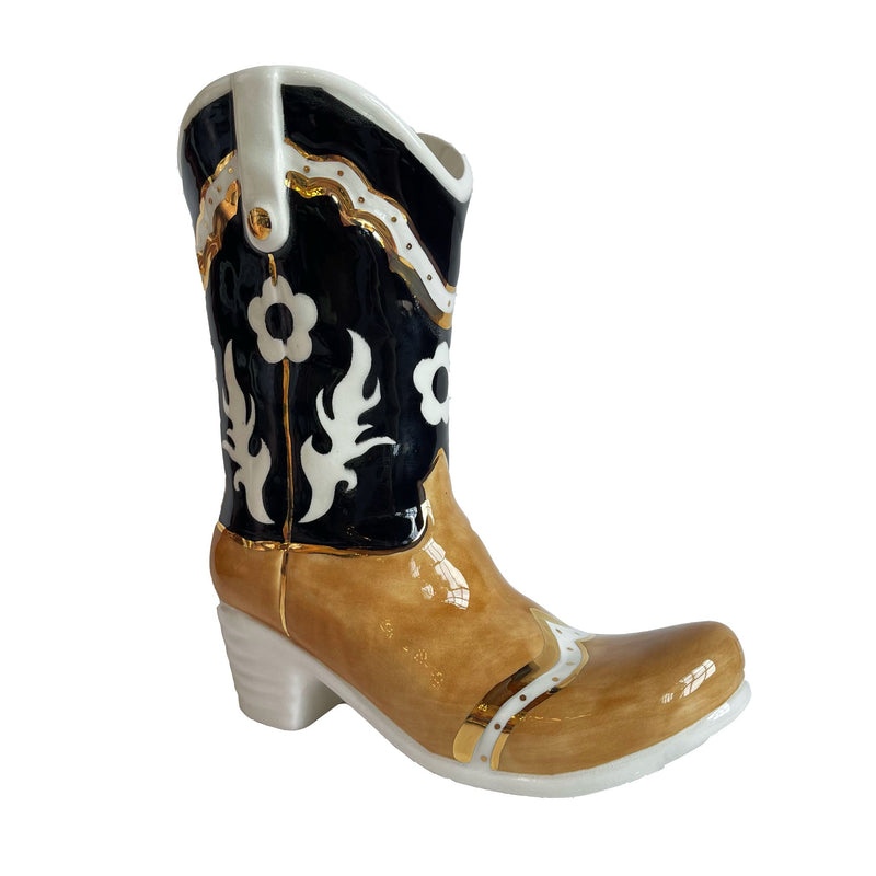 Two Tone Cowboy Boot Vase-zoom-