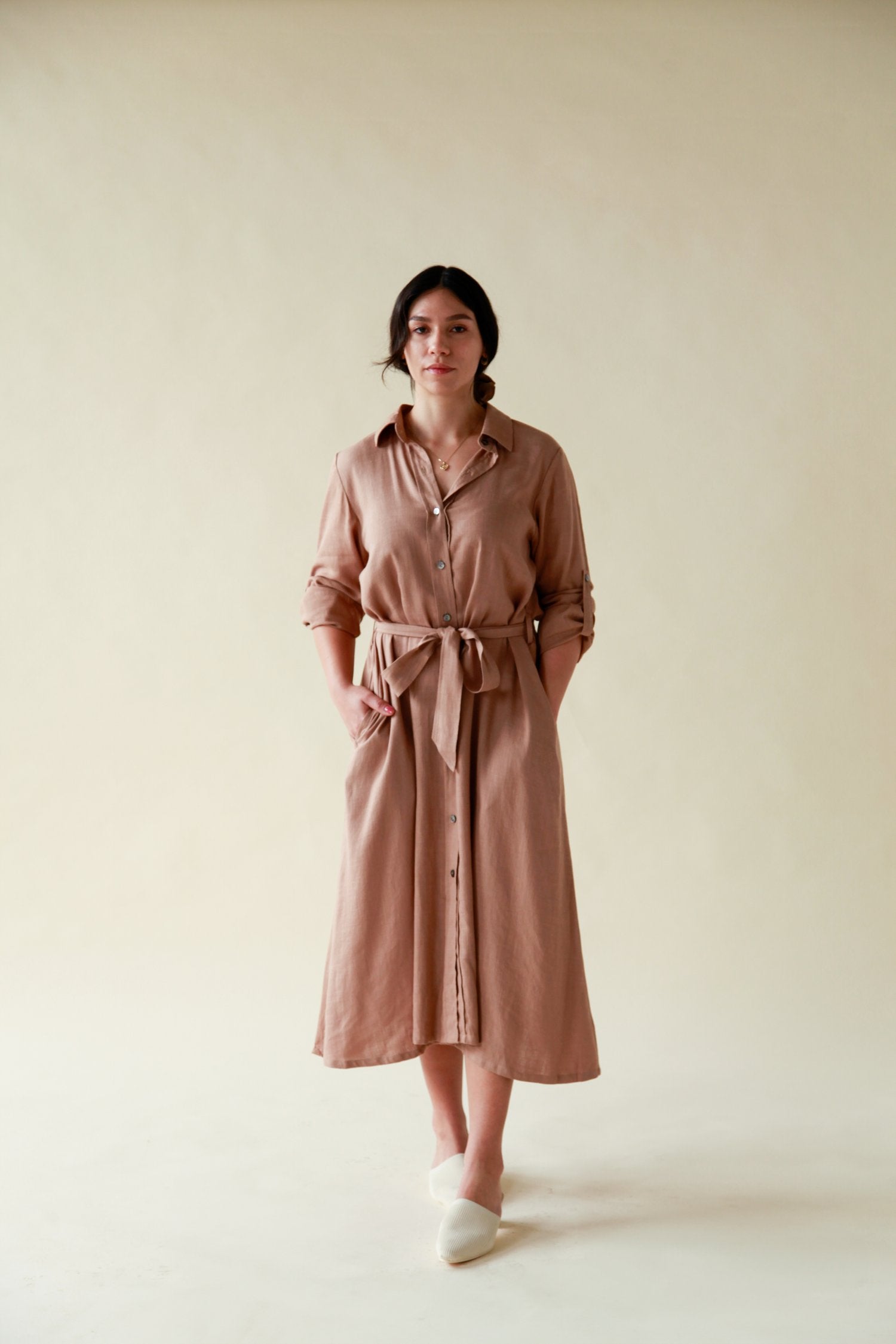 Baan de Sol Women's Hemp & Silk Duster Dress, Effortless Shell Button Design, Versatile Lounge Layer