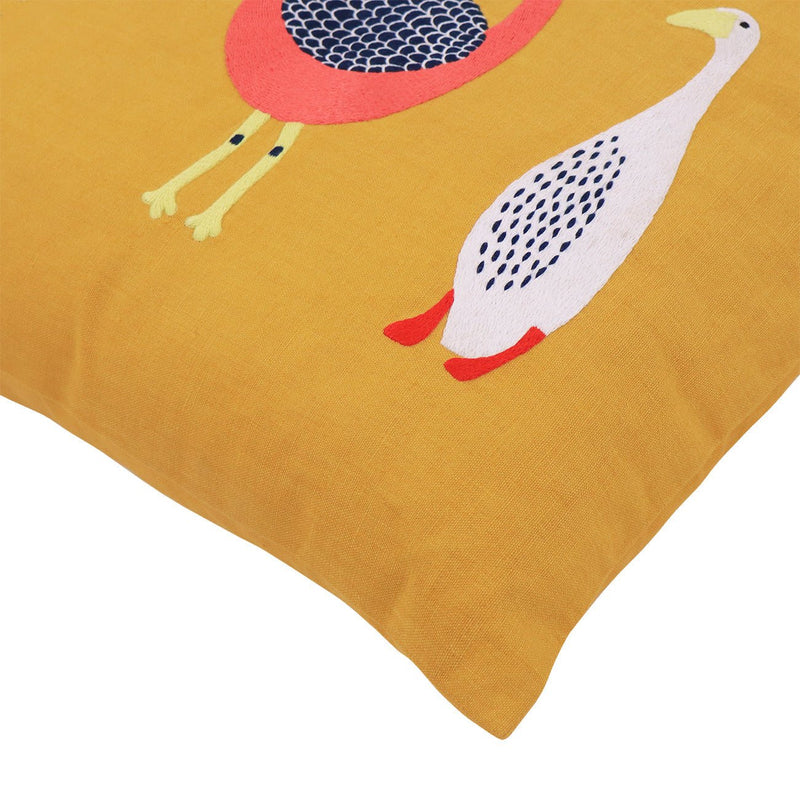 Hand Embroidered Birds Pillow Cover | 20" x 20"-zoom-
