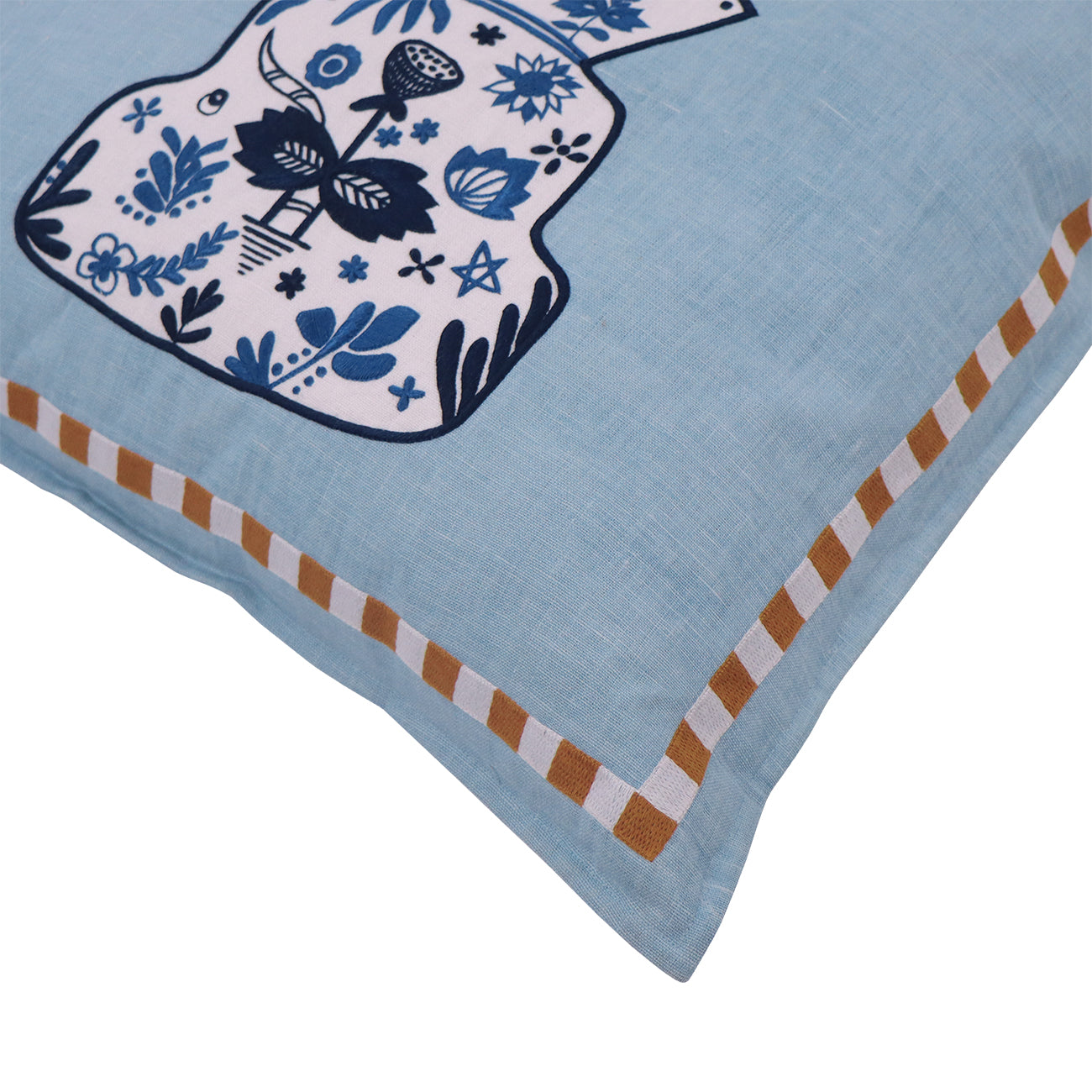 Hand Embroidered Still Life Pillow Cover | Porcelain-zoom-3