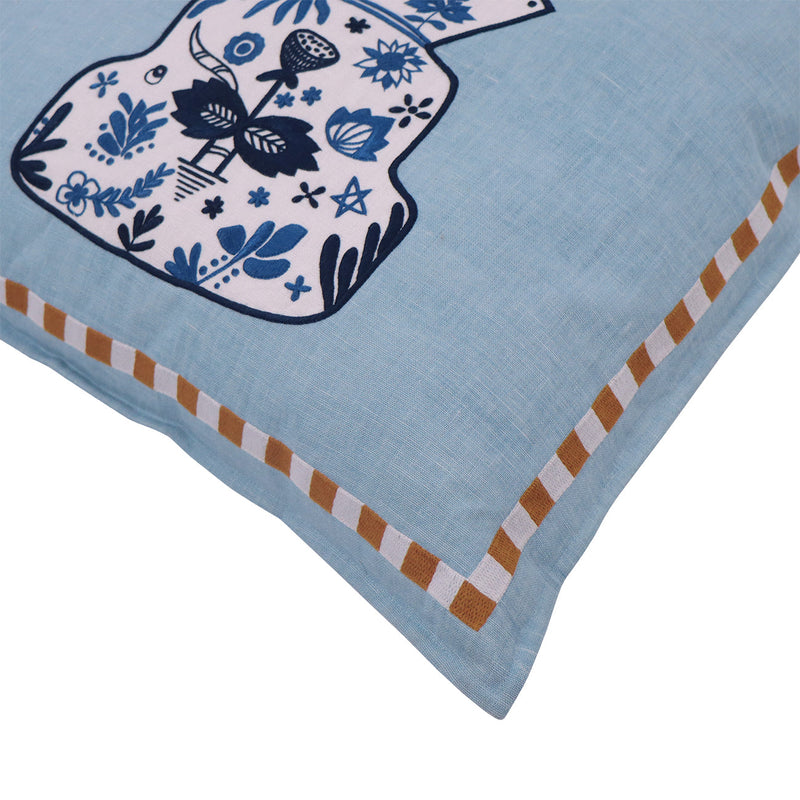 Hand Embroidered Still Life Pillow Cover | Porcelain-zoom-