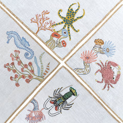 Hand Embroidered Marine Life Napkins | Set of 4 - Aware House