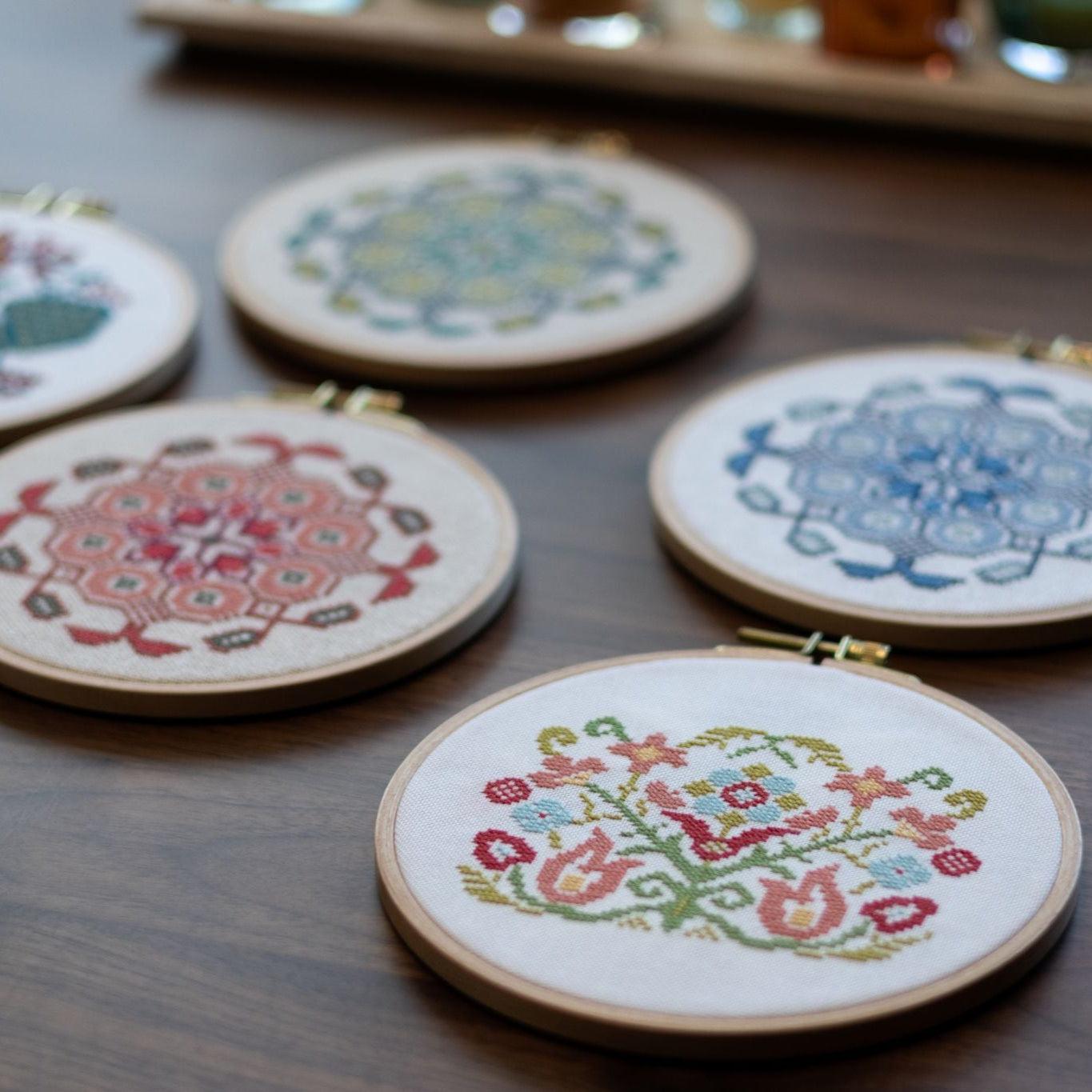 Mediterranean Medallion cross stitch hoop kit in three colors!-zoom-5