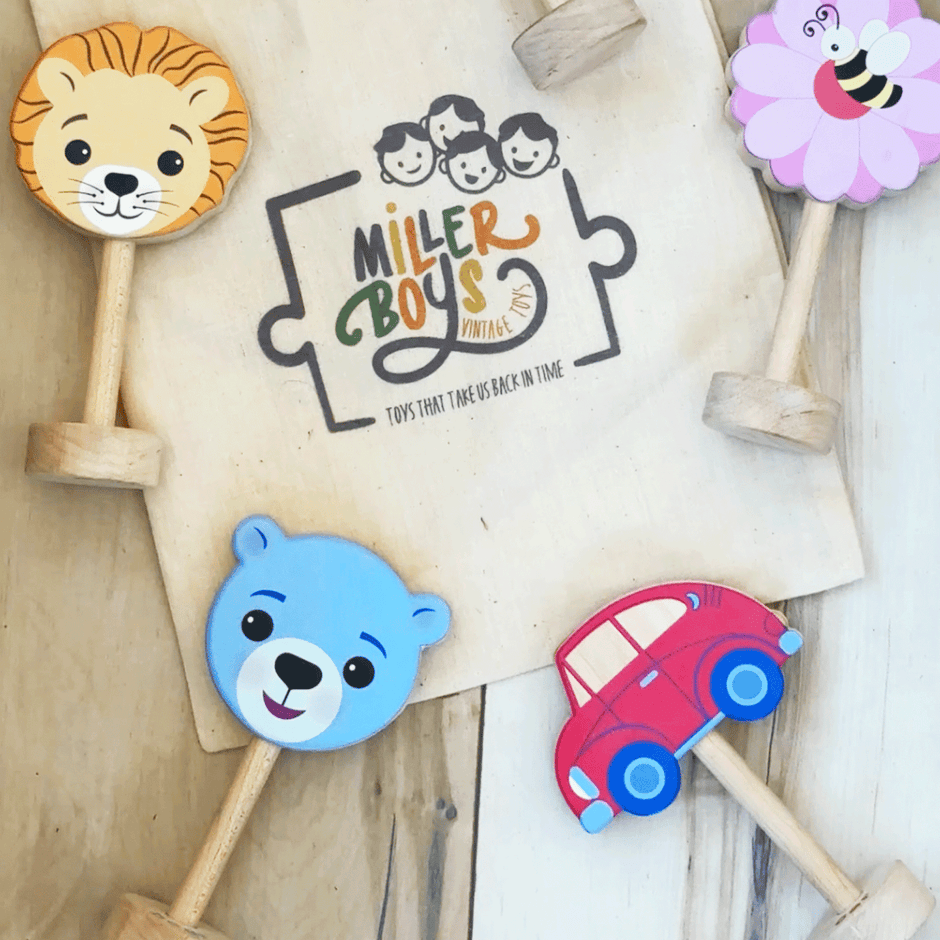 Grasp & Giggle Bear Rattle - Aware House - Miller Boys Vintage Toys -