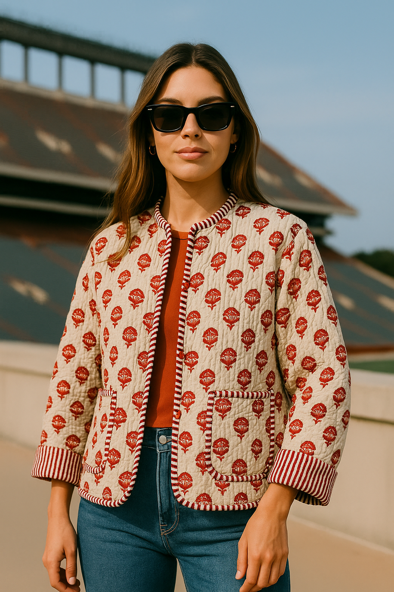 The Charlotte Jacket in Red and Orange Posy-zoom-