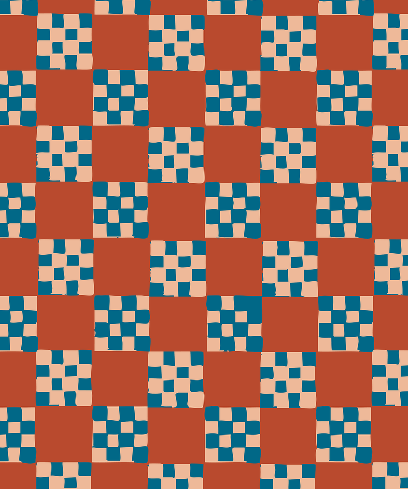 Checkered Quilt Wallpaper, rust, peach & blue-zoom-