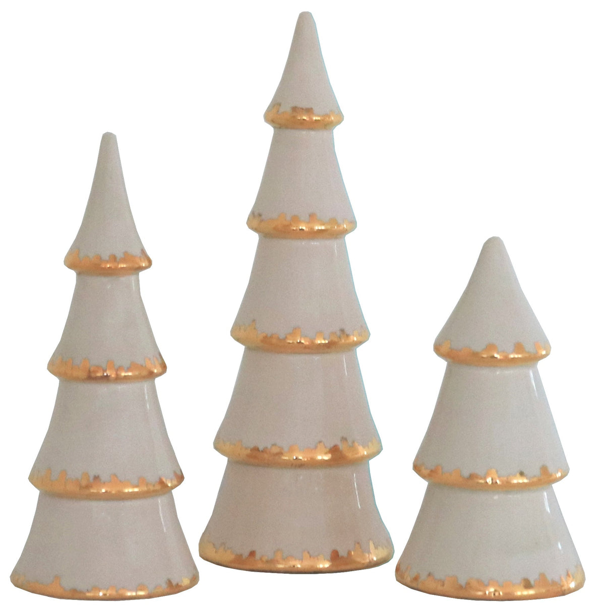 Beige Tiered Christmas Trees with 22K Gold Brushstroke Accent-1