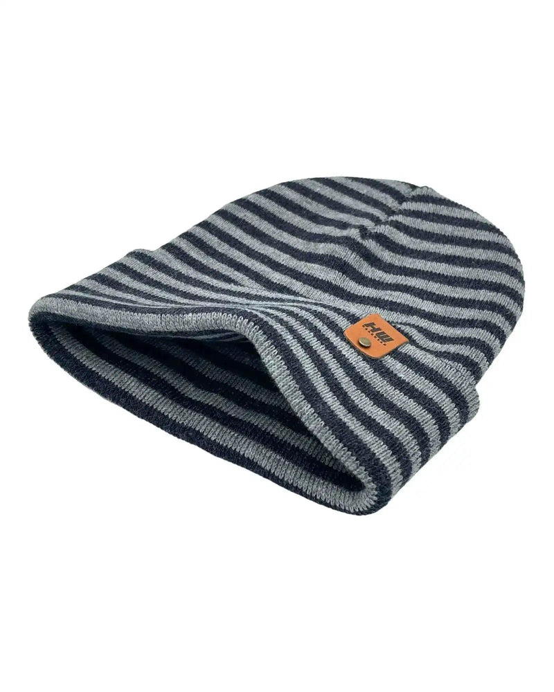 Classic RoRo Cuffed Beanie, Gray and Denim Blue-zoom-