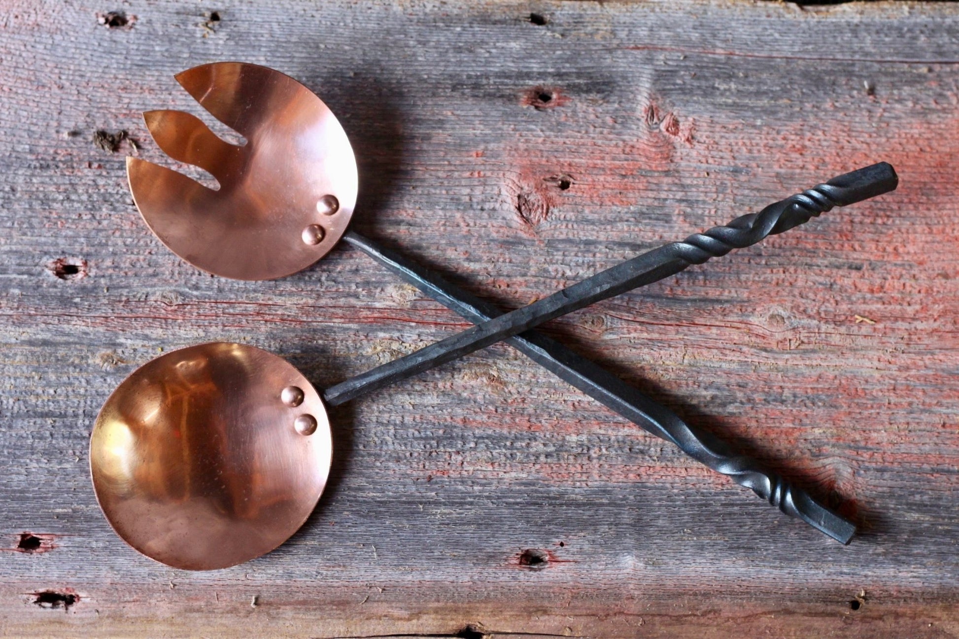 Hand Forged Copper Salad Tongs | Steel & Copper Serving Utensils - Aware House