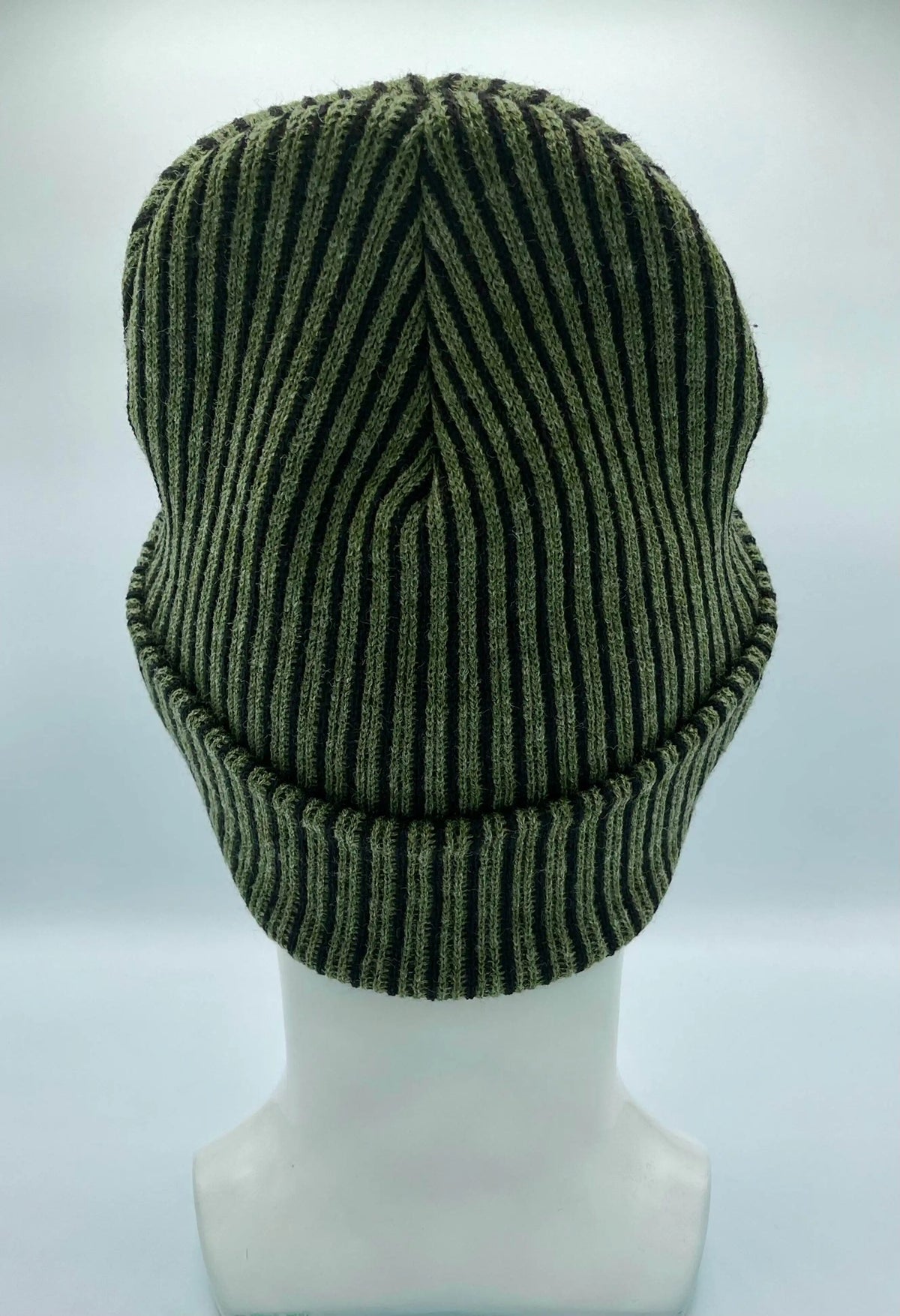 Cuffed Wide Ribbed Striped Beanie, Contrast, Black and Green, Classic Beanie-zoom-4
