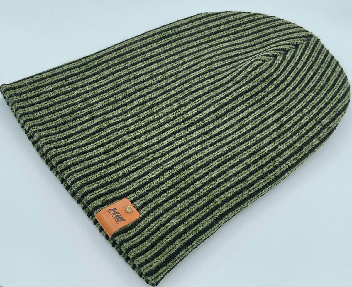 Cuffed Wide Ribbed Striped Beanie, Contrast, Black and Green, Classic Beanie-zoom-6