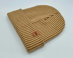 Cuffed Wide Ribbed Striped Beanie, Contrast, Brown and Beige, Classic Beanie - Aware House - HAAKWEAR USA -
