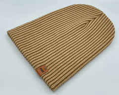 Cuffed Wide Ribbed Striped Beanie, Contrast, Brown and Beige, Classic Beanie - Aware House - HAAKWEAR USA -