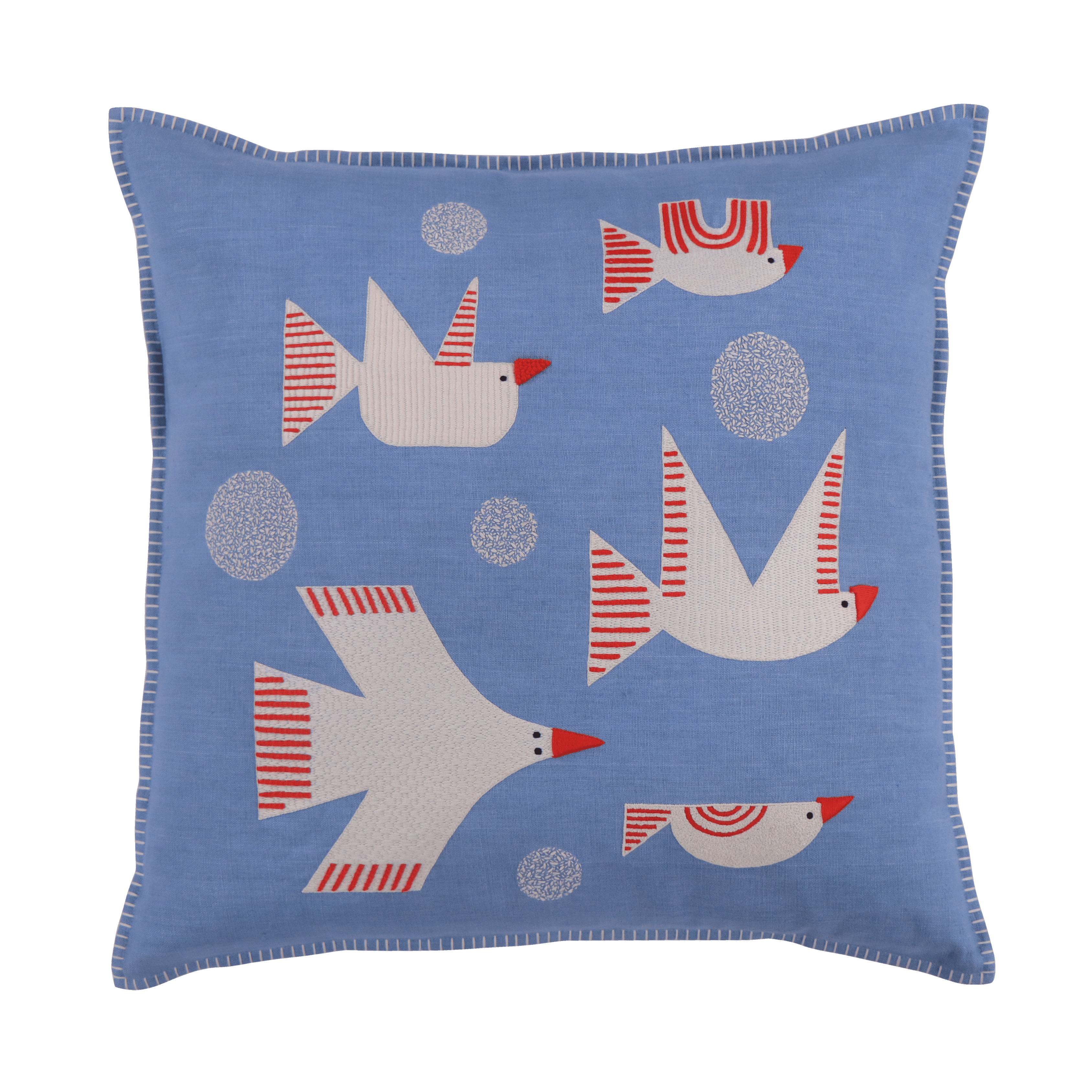 Hand Embroidered Birds Pillow Cover | In Flight