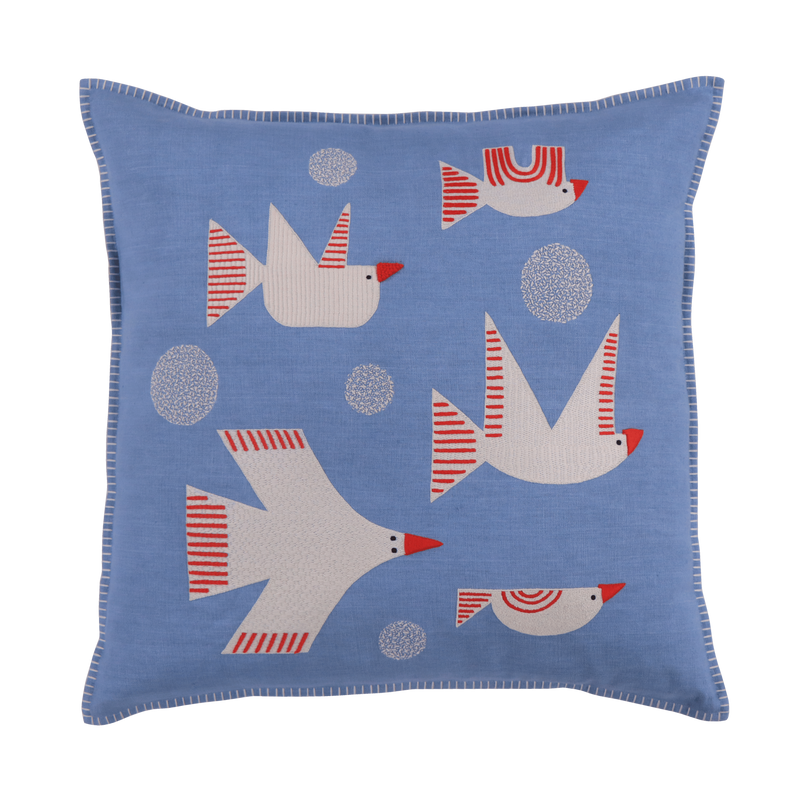 Hand Embroidered Birds Pillow Cover | In Flight-zoom-